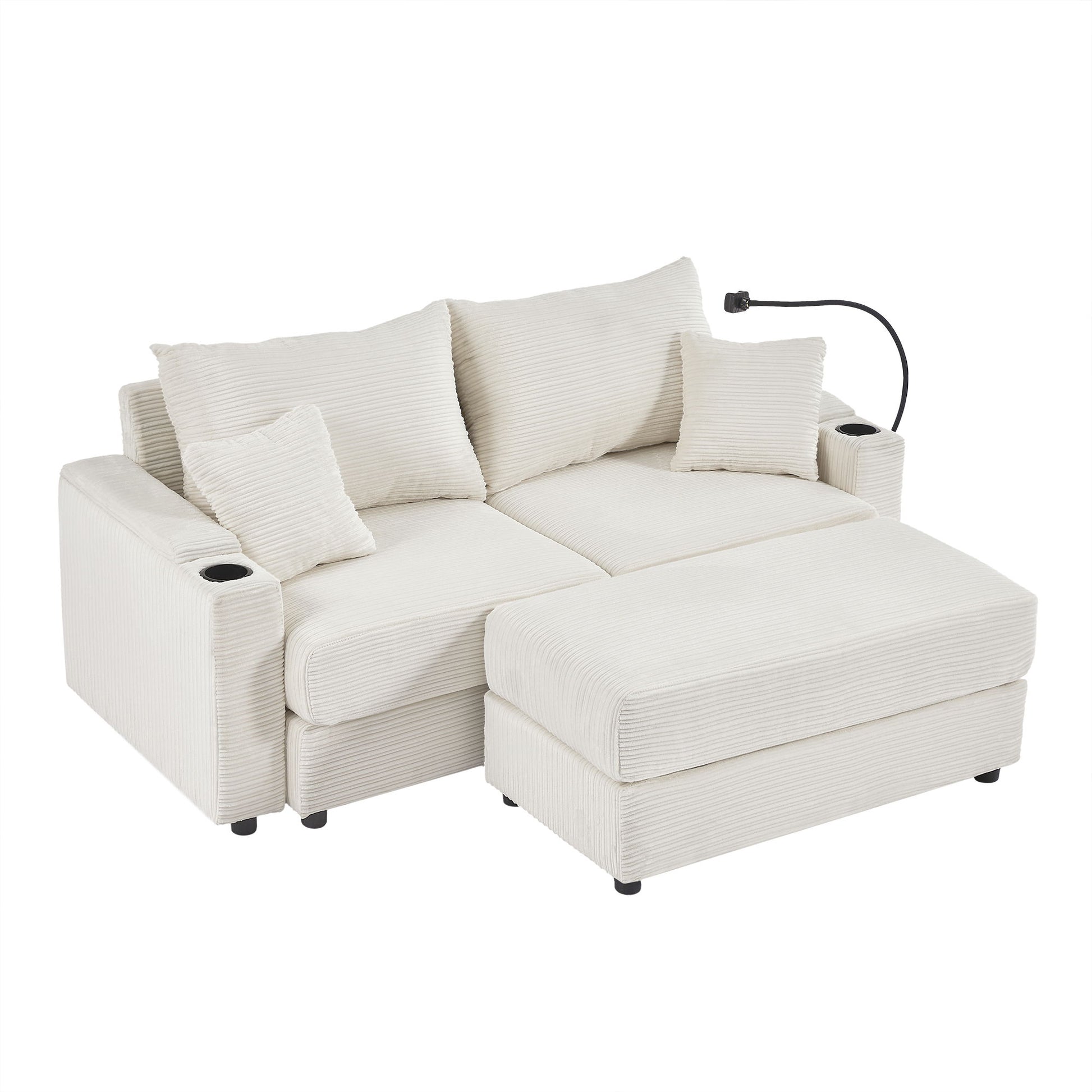 Modern Style Loveseat Sofa Sectional Sofa Couch With Storage Space, A Movable Ottoman, Two USB Ports, Two Cup Holders, A Phone Holder For Living Room - Best Buy Furniture