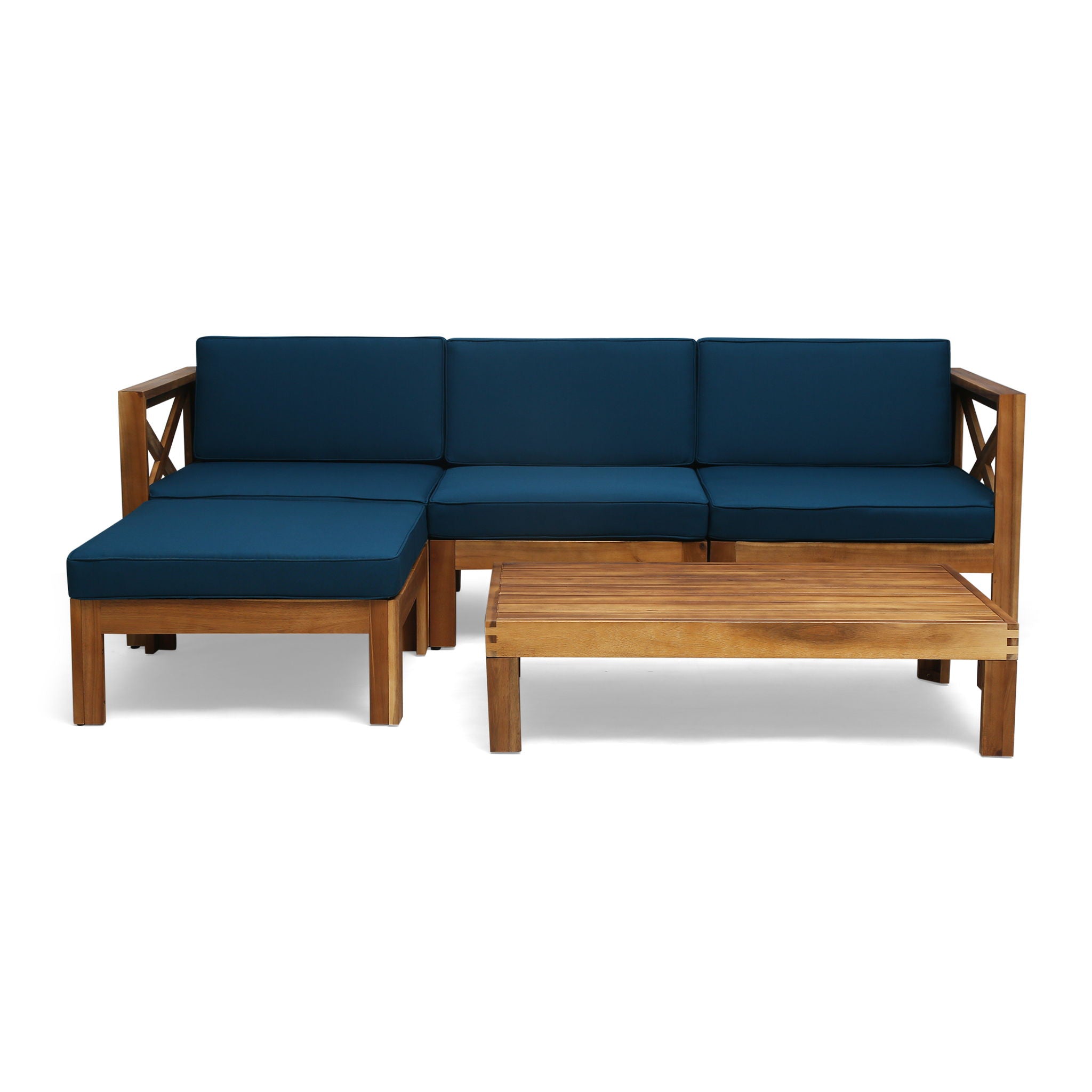 Radiat 5 Piece Outdoor L Shaped Sof Set With Coffee Table And Water Resistant Cushions - Teak - Best Buy Furniture
