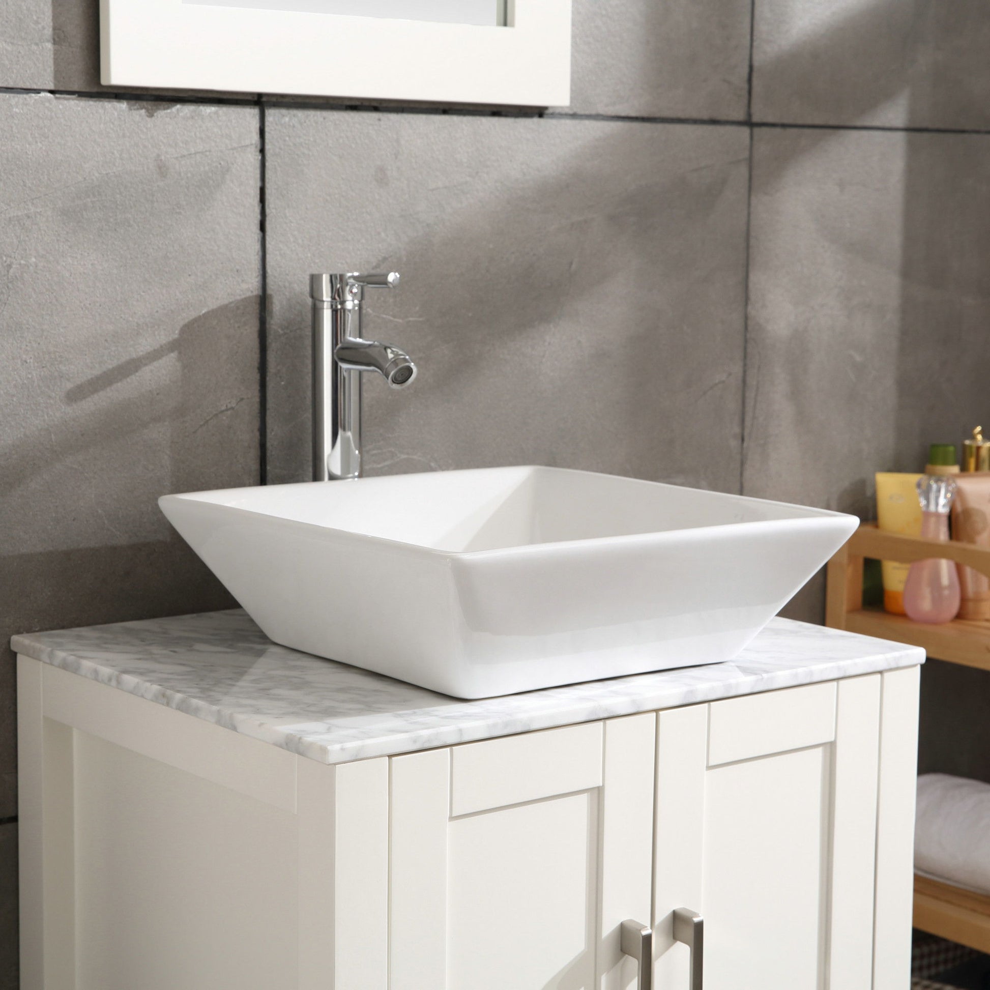 Square Bathroom Vessel Sink - White Porcelain Counter Bowl For Bathroom Vanity - White - Best Buy Furniture