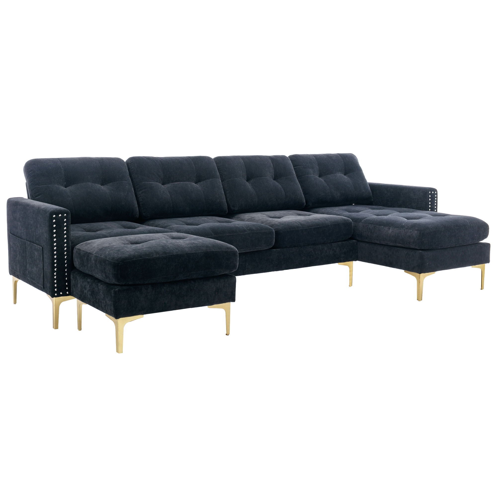 Modern L - Shape Convertible Sectional Sofa With Movable Ottoman - Best Buy Furniture