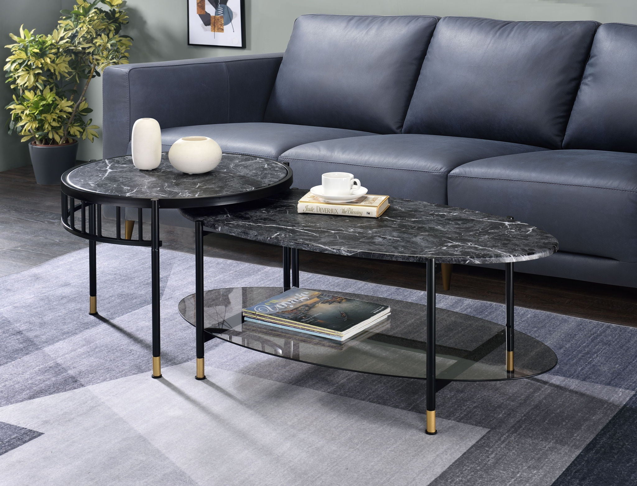 Silas - Engineered Stone Top Nesting Table - Black - Best Buy Furniture