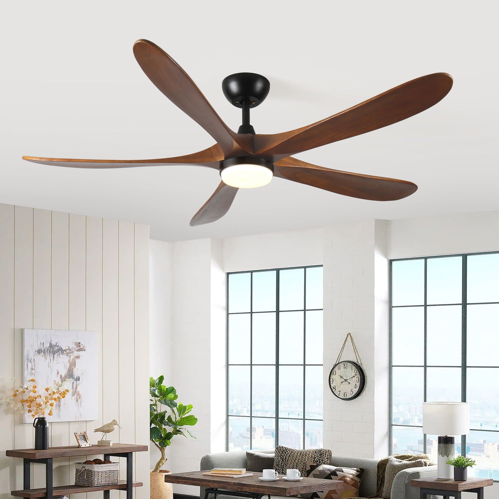 Solid Wood With Remote Control With Light (LED) Modern DC Motor Indoor / Outdoor 5 Blade Ceiling Fan For Patios, Bedrooms And Farmhouses - Antique Brown - Best Buy Furniture