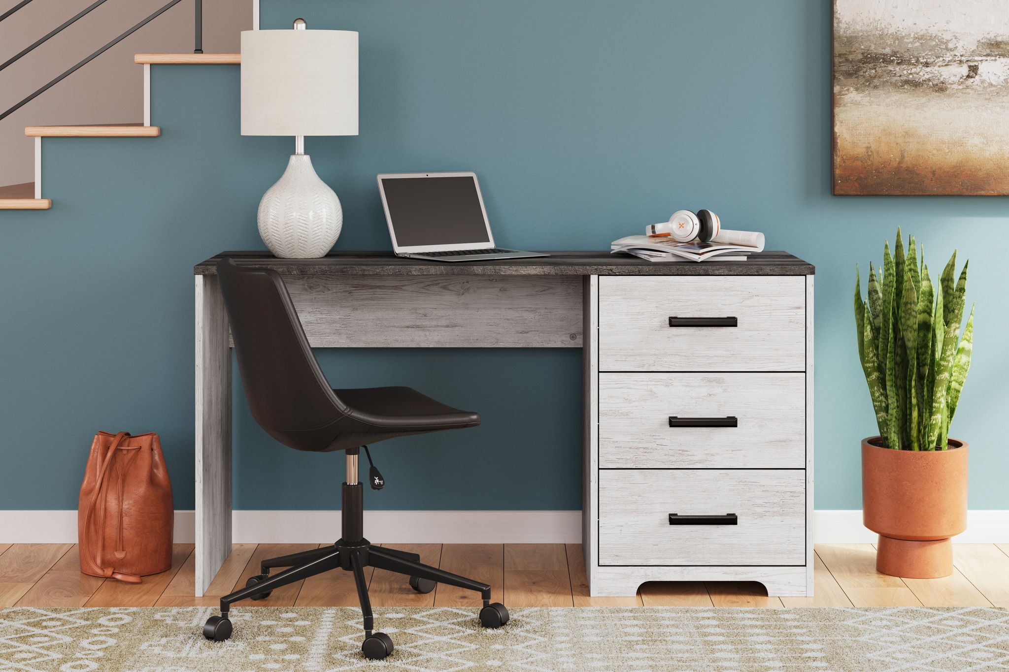 Shawburn - Home Office Desk - White / Dark Charcoal Gray - Best Buy Furniture