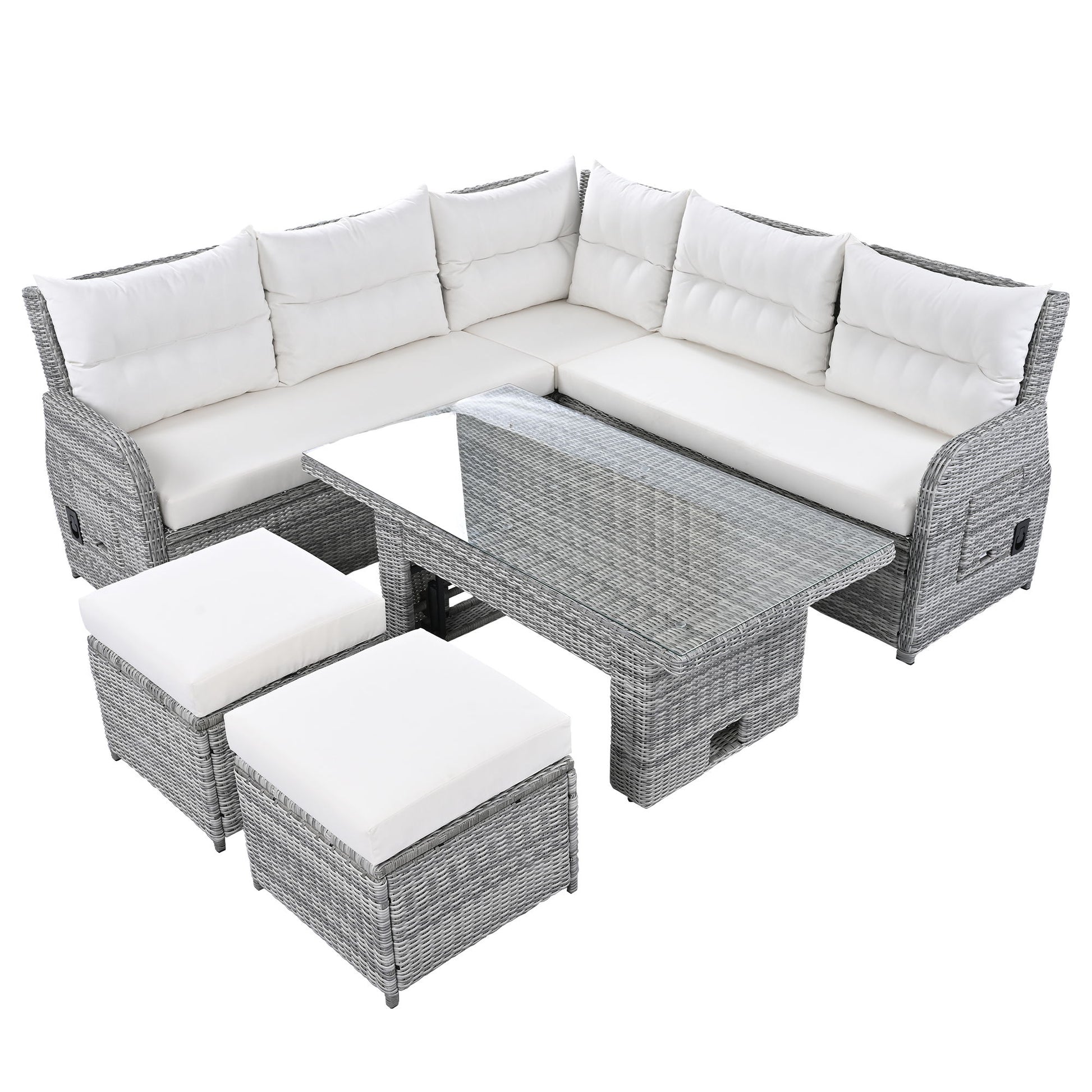 Outdoor Furniture Set Patio Rattan Furniture Set With Adjustable Table, Recliners With Extendable Side Tables And 2 Ottomans - Best Buy Furniture