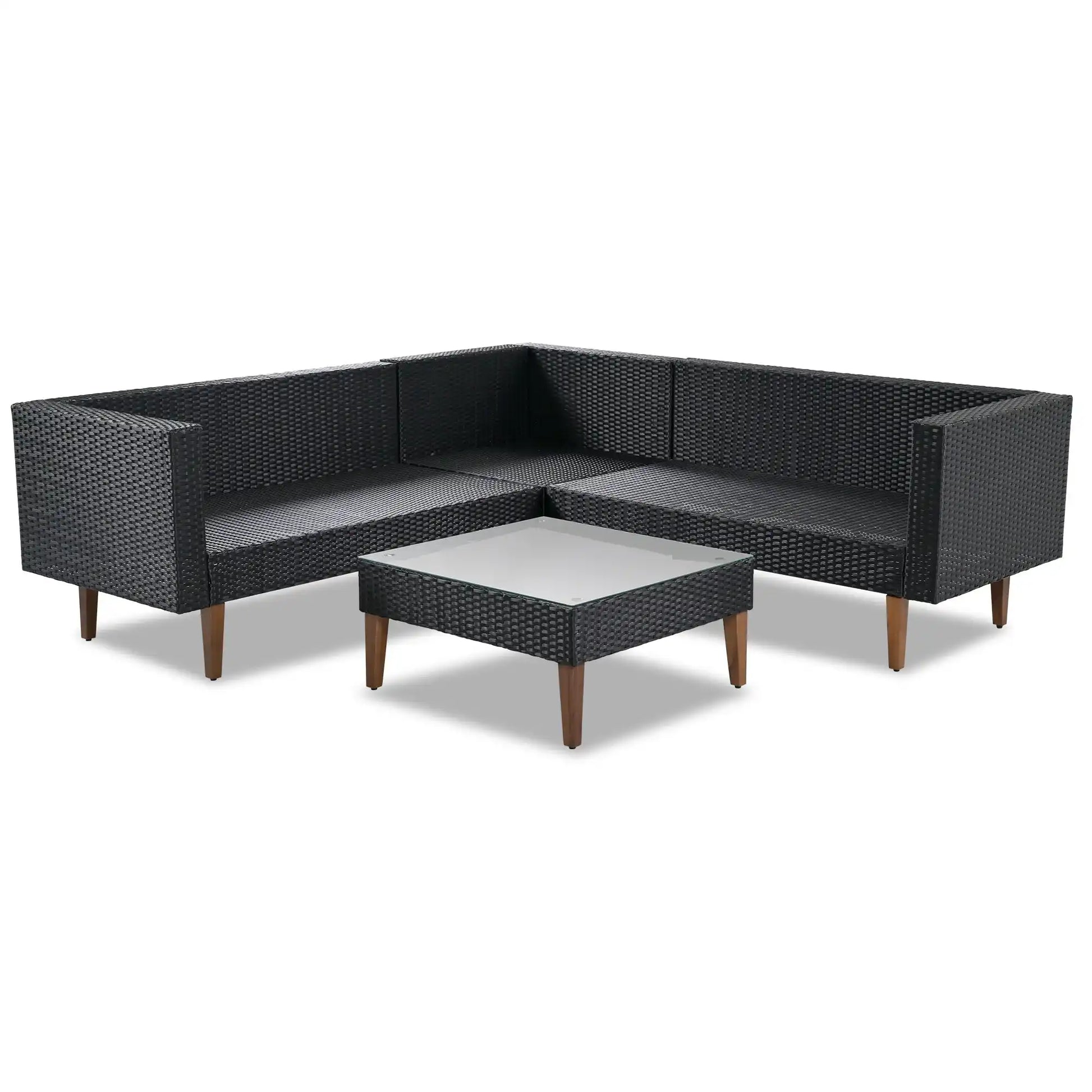4 Piece L-Shaped Wicker Sofa Set, Outdoor Patio Furniture, Gray and Black - Best Buy Furniture