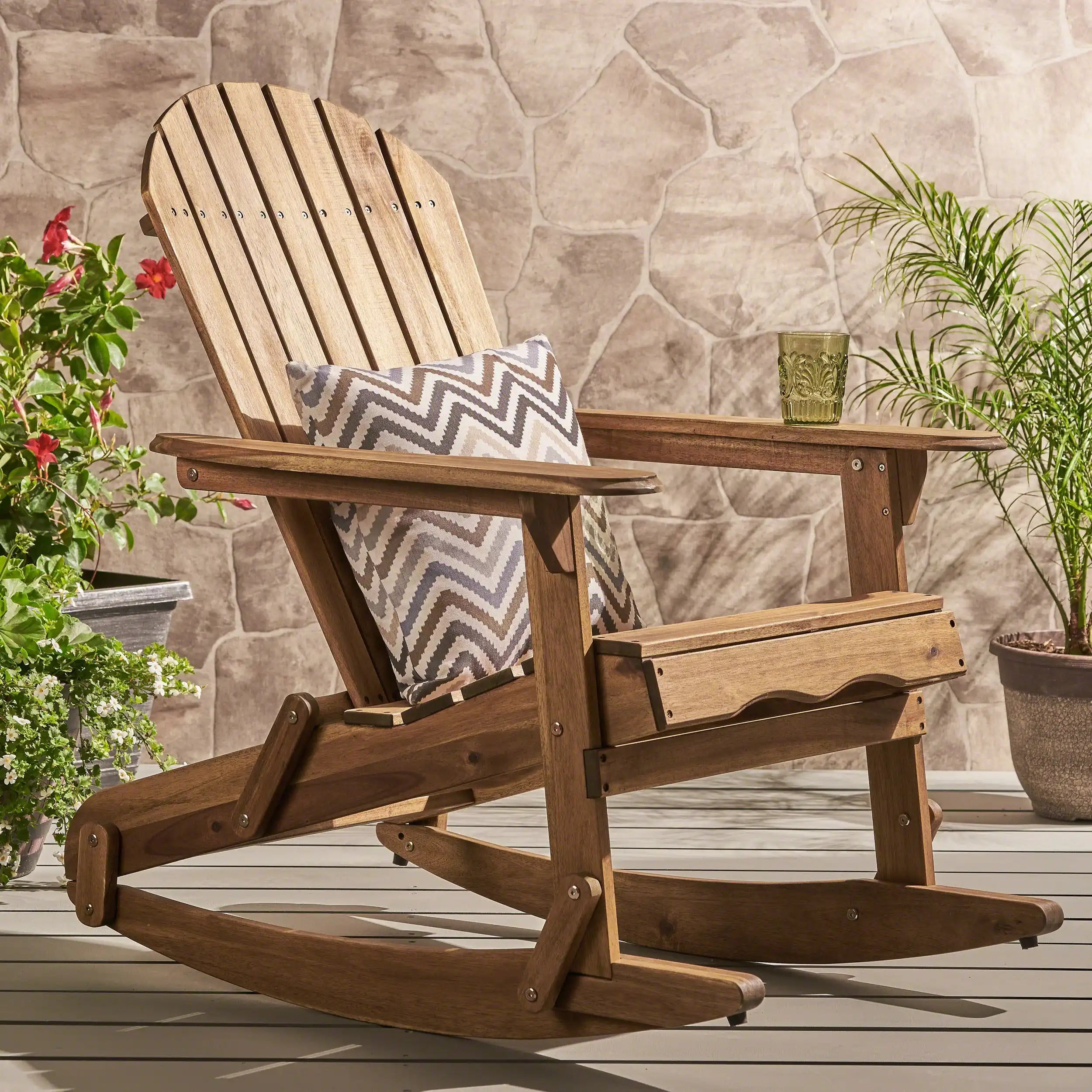 Outdoor Adirondack Rocking Chair with Hand Crafted Details, Natural - Best Buy Furniture