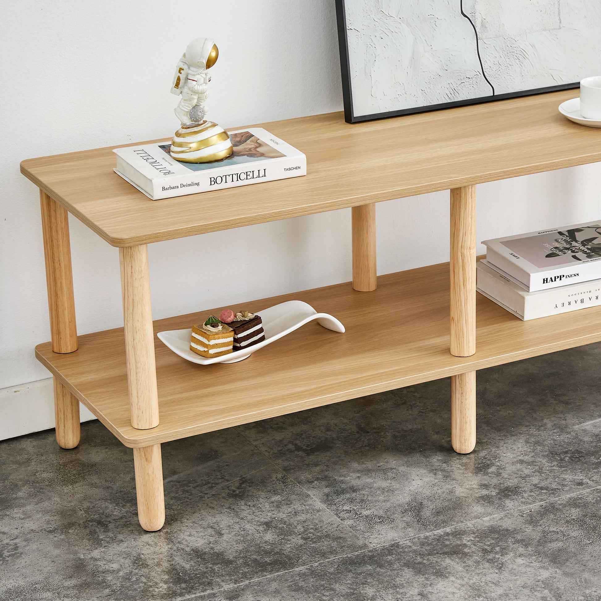 Modern Double Deck TV Cabinet With Open Storage Shelf, Rounded Legs - Best Buy Furniture