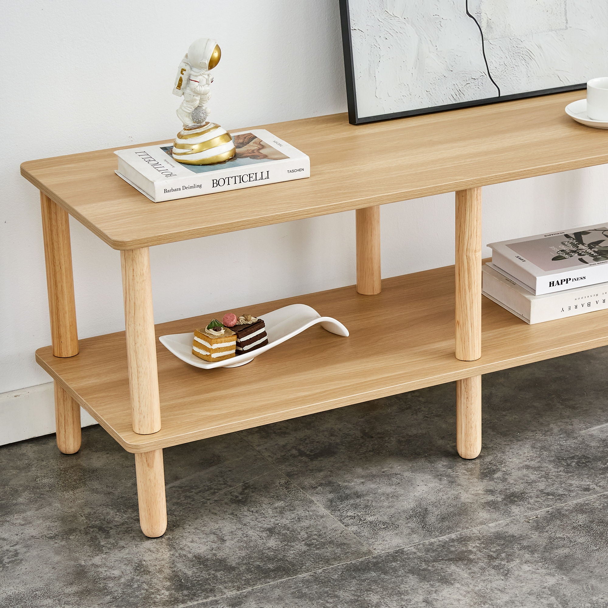 Modern Double Deck TV Cabinet With Open Storage Shelf, Rounded Legs - Best Buy Furniture