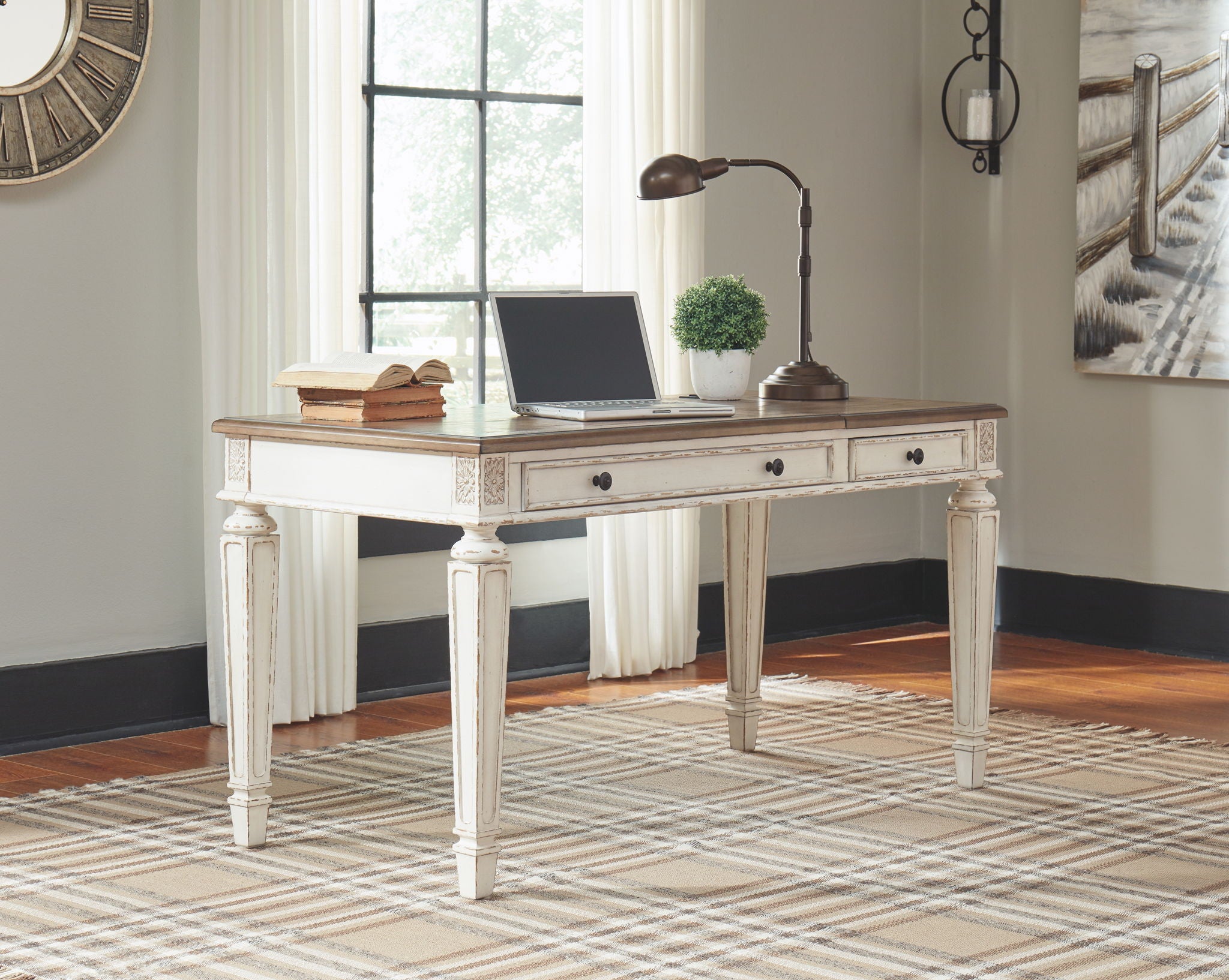 Realyn - Home Office Lift Top Desk - White / Brown - Best Buy Furniture
