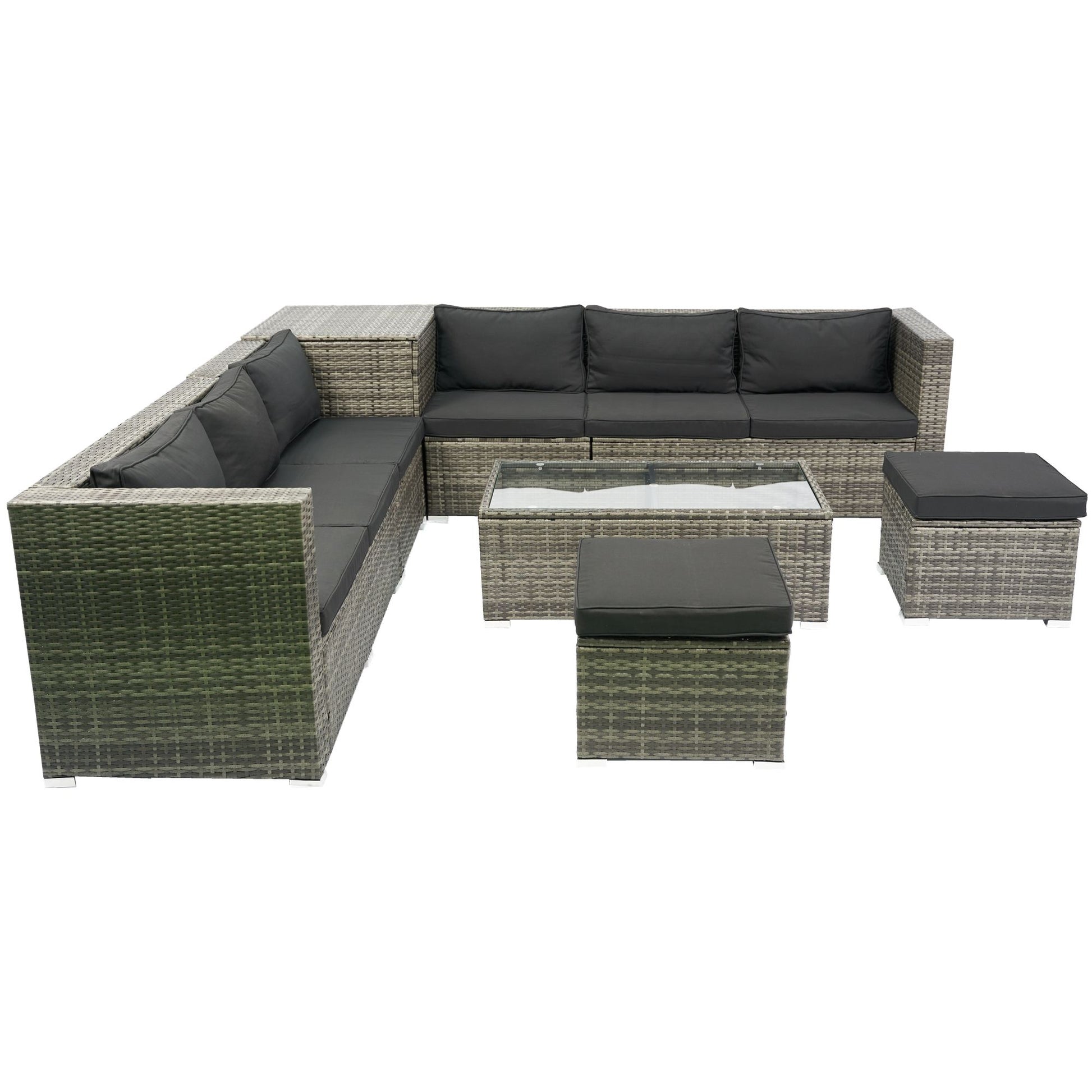 8 Piece Patio Sectional Wicker Rattan Outdoor Furniture Sof Set With One Storage Box Under Seat And Cushion Box - Gray / Black - Best Buy Furniture