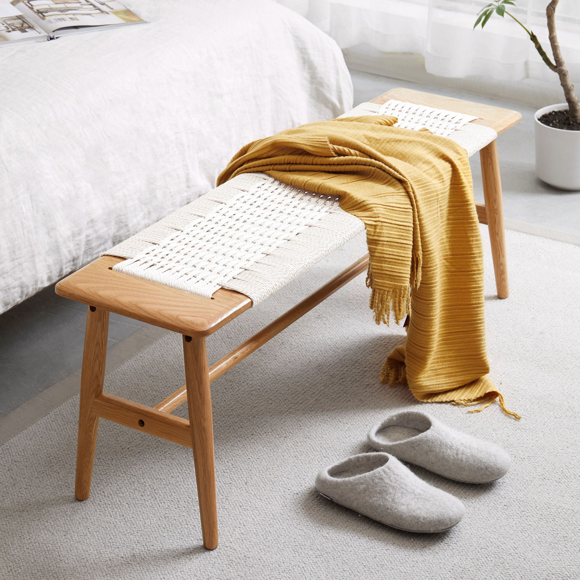Design Dining Bench Bed Bench For Bedroom - White / Natural Oak - Best Buy Furniture