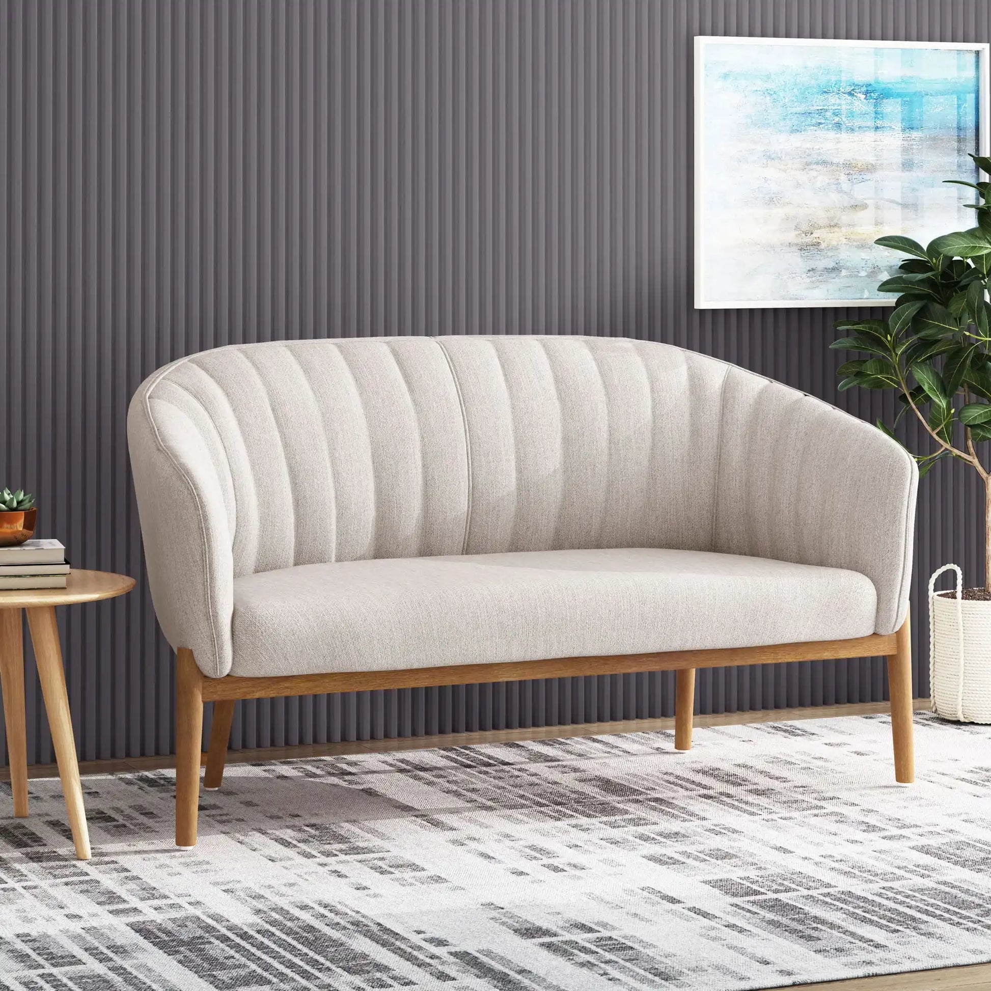 Mid Century Modern Loveseat With Channel Stitched Backrest - Best Buy Furniture