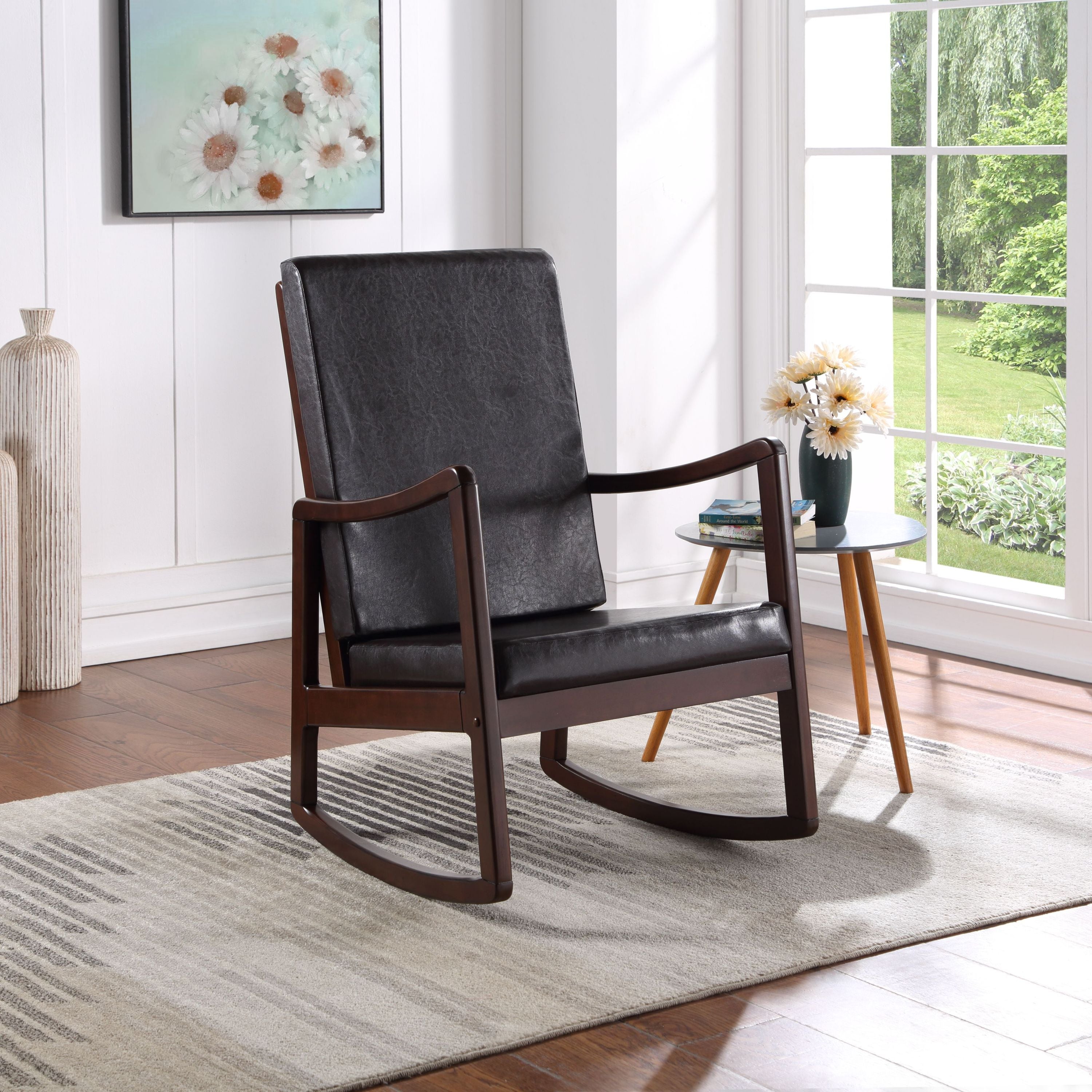 Raina Dark brown Synthenic Leather & Espresso Finish Rocking Chair - Best Buy Furniture