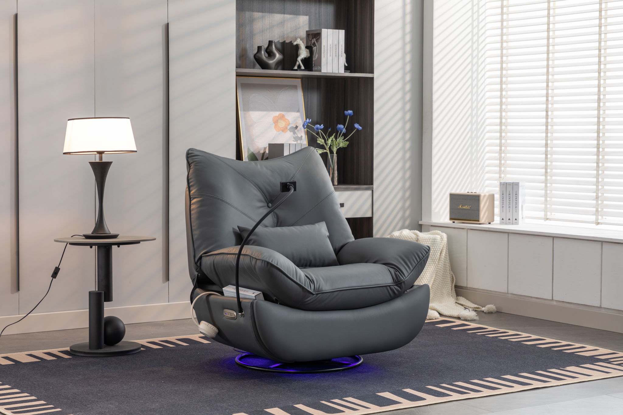 270 Swivel Glider Recliner Chair, Power Recliner Rocking Chair, USB Port Charge For Nursery Chair With Atmosphere Lamp For Living Room Bedroom Apartment - Best Buy Furniture