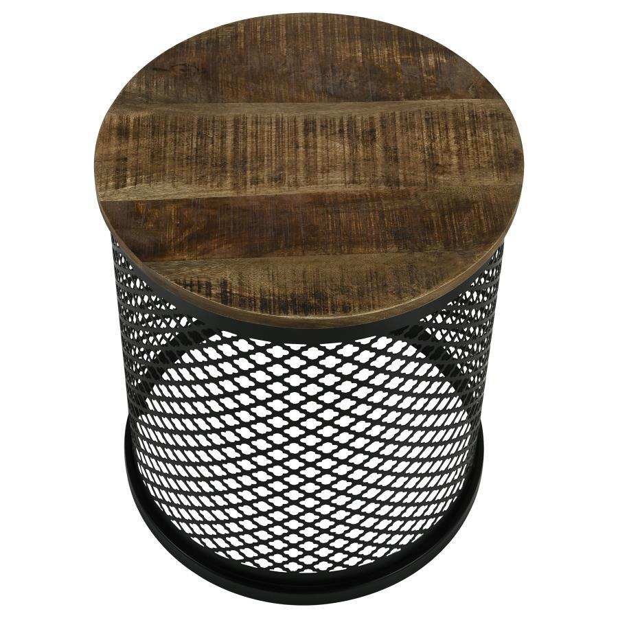 Aurora - Round Drum Base Accent Side Table - Natural And Black - Best Buy Furniture