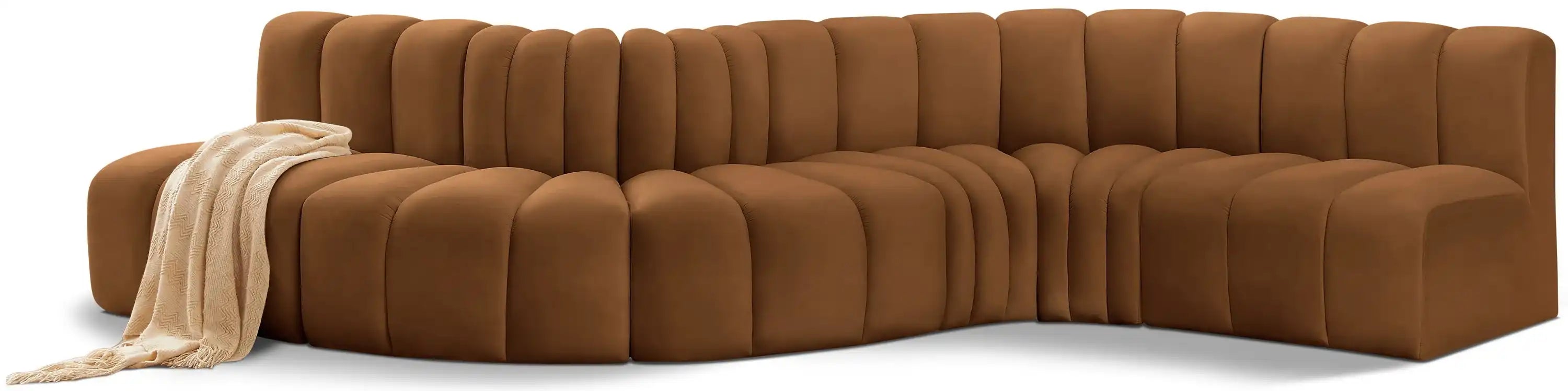 Arc - Velvet 6 Piece Curved Modular Sofa - Saddle - Best Buy Furniture