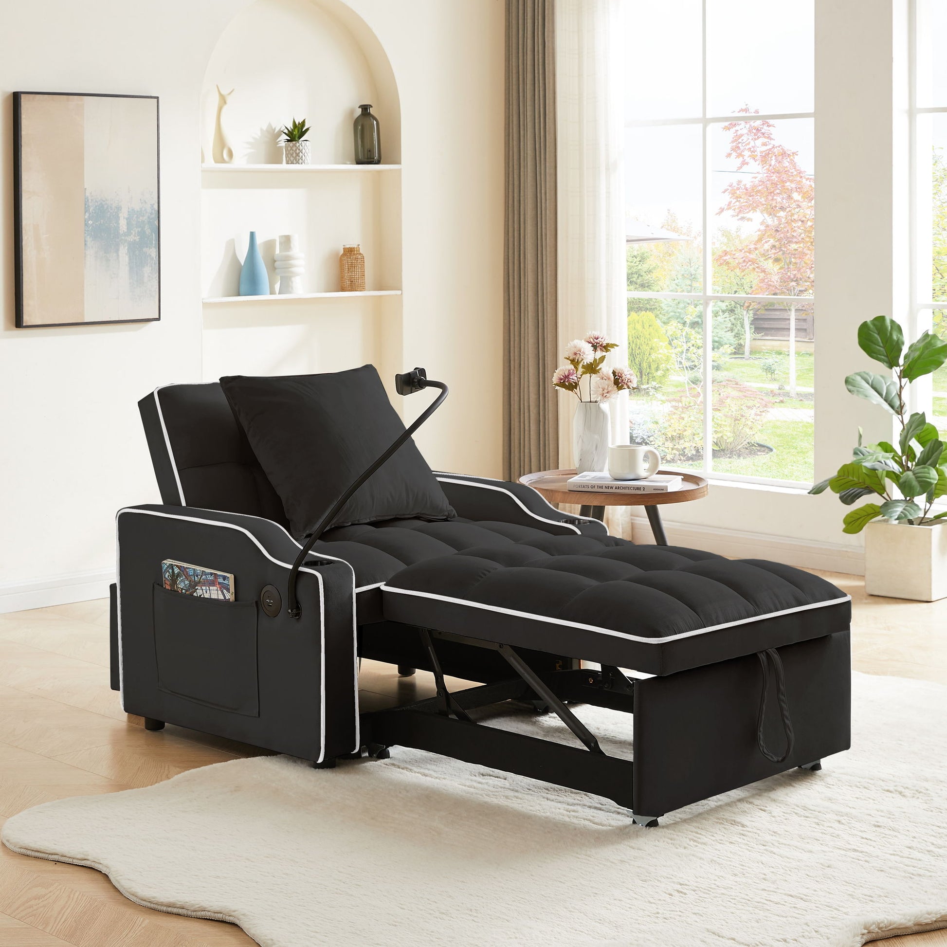 Convertible Velvet 3 In 1 Sofa Bed With Adjustable Sleeper Chair And Multi Pockets - Best Buy Furniture