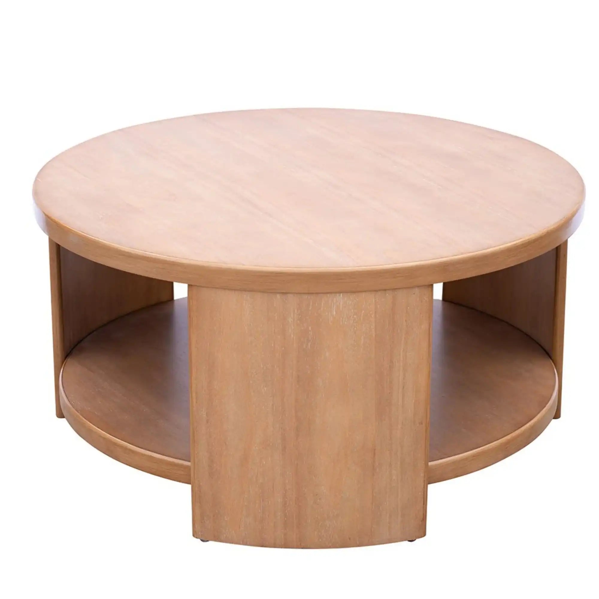 Modern Minimalist Round Coffee Table With Shelf Storage - Natural - Best Buy Furniture