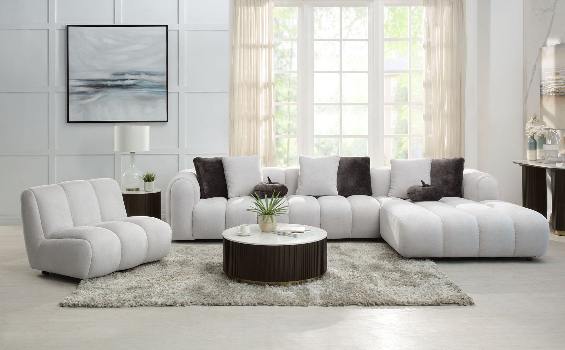 Manilla - Sectional Sofa With Chair - Ivory White - Best Buy Furniture