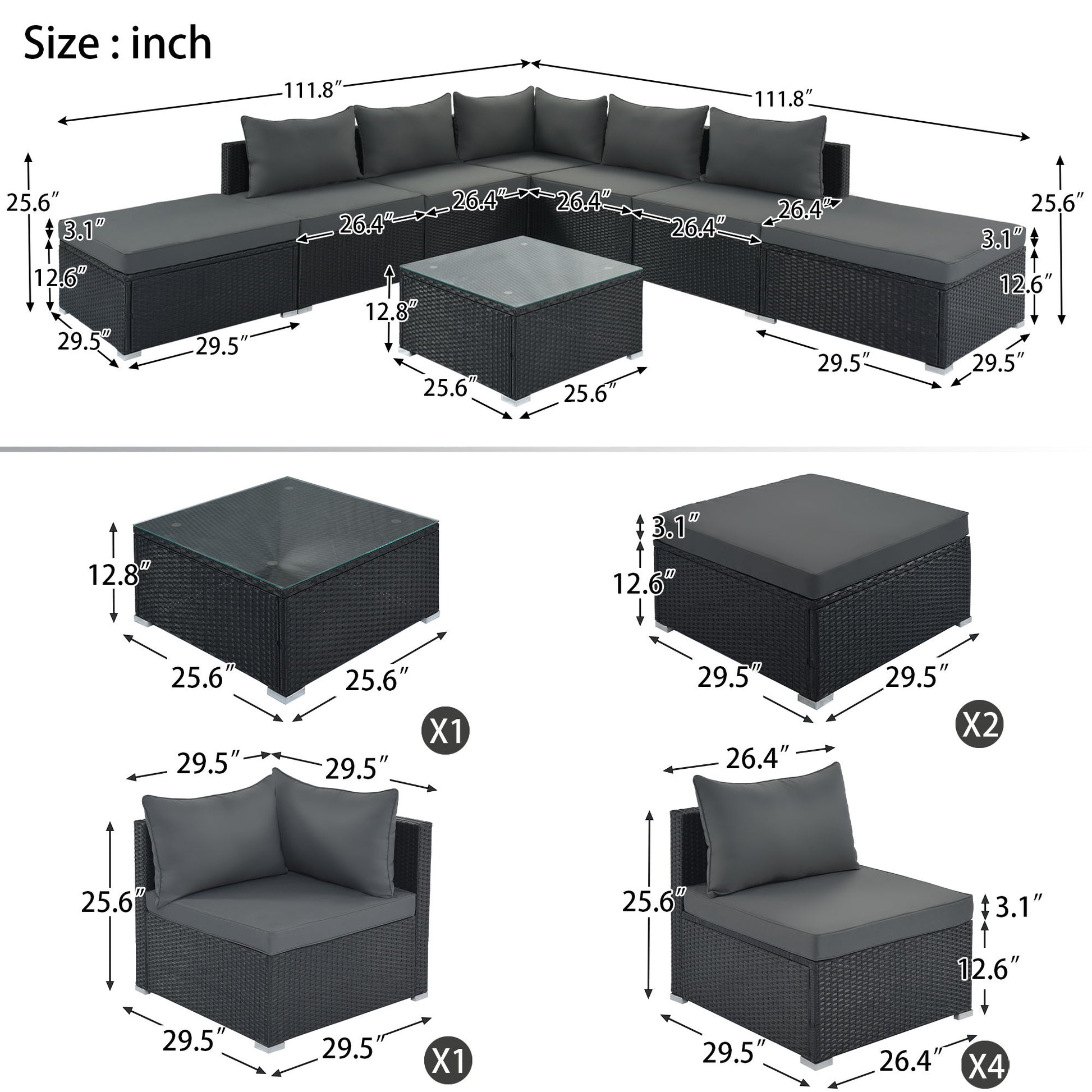 8 Pieces Outdoor Patio Furniture Conversation Wicker Sofa Set - Best Buy Furniture