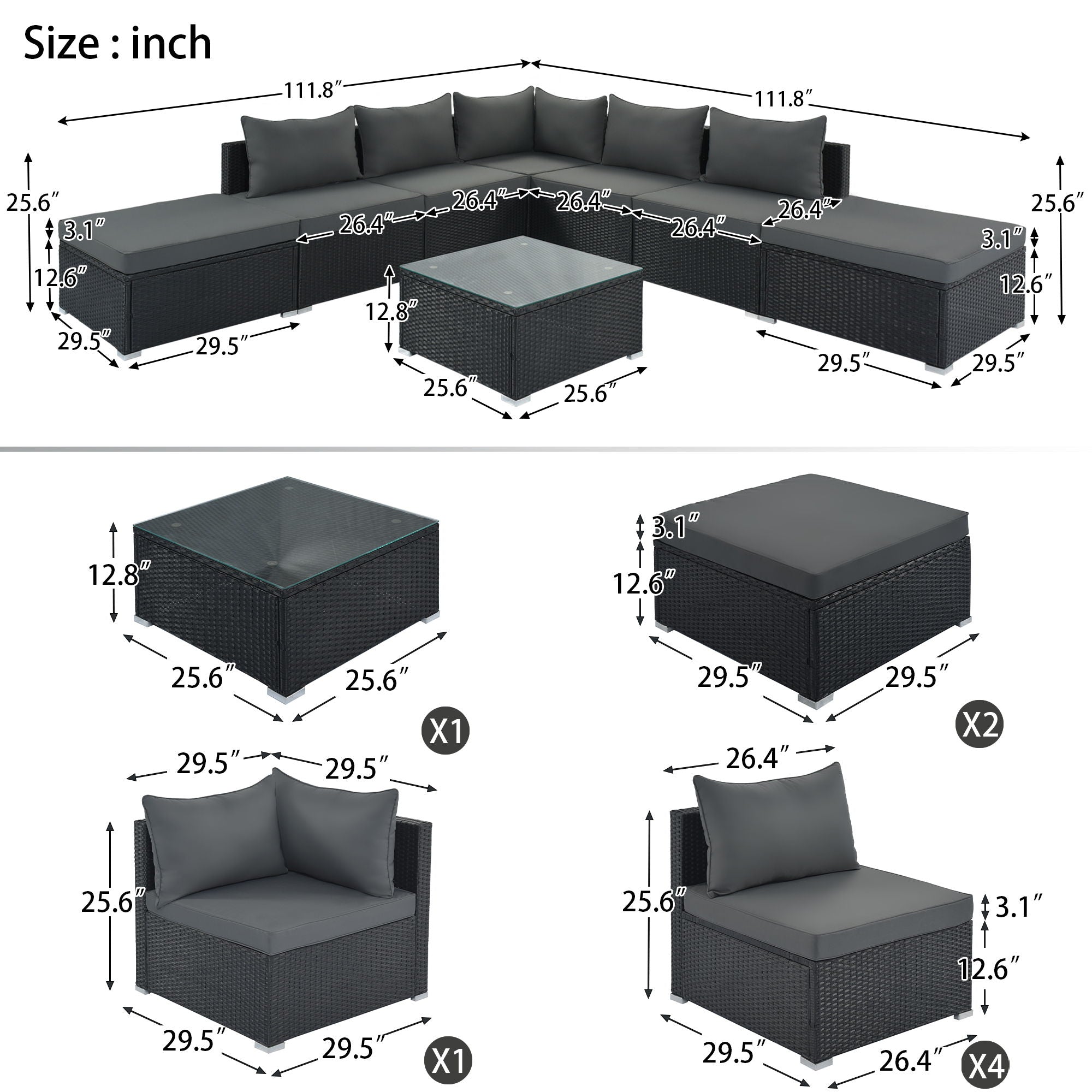 8 Pieces Outdoor Patio Furniture Conversation Wicker Sofa Set - Best Buy Furniture