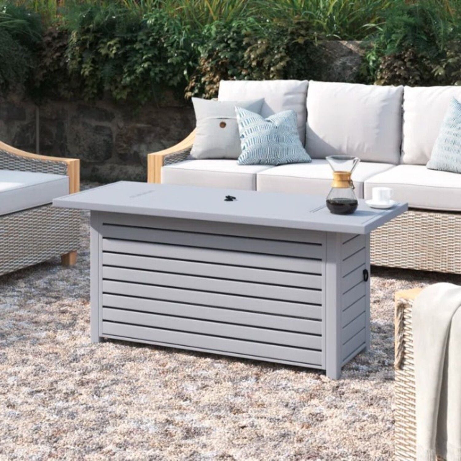 Steel Propane / Natural Gas Outdoor Fire Pit Table With Lid - Best Buy Furniture