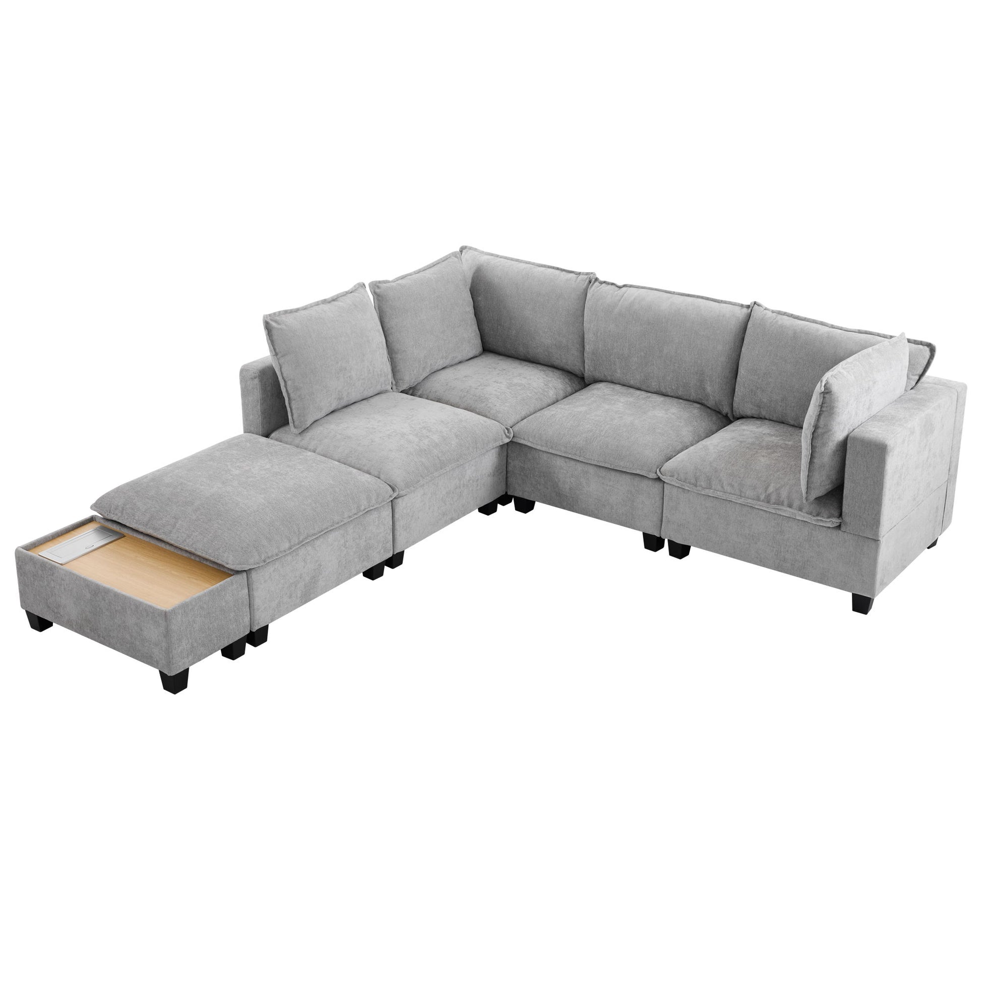 U-Shaped Sectional Modular Sofa With A Movable Ottoman, A Coffee Table With Hidden Charging Devices For Living Room - Best Buy Furniture