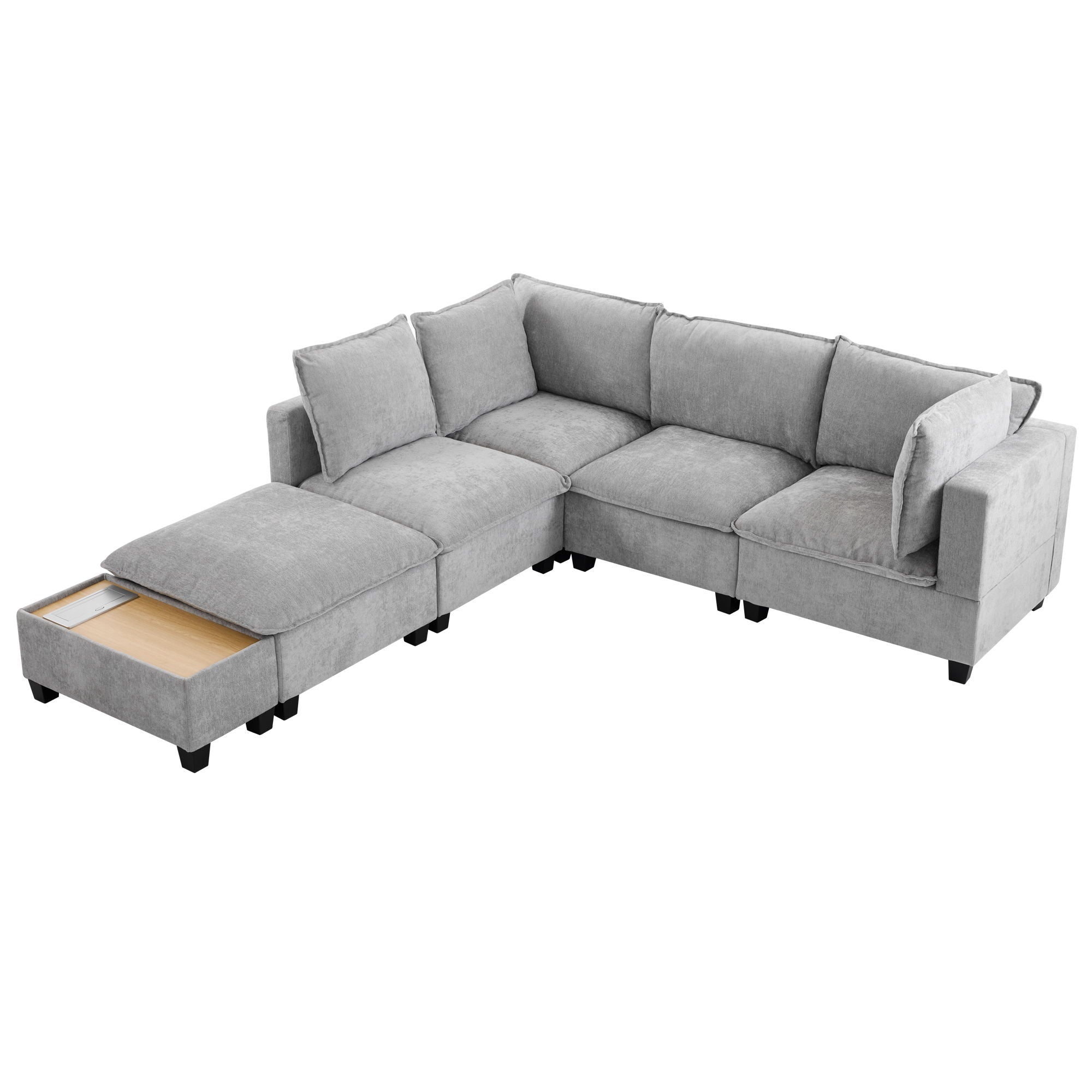 U-Shaped Sectional Modular Sofa With A Movable Ottoman, A Coffee Table With Hidden Charging Devices For Living Room - Best Buy Furniture