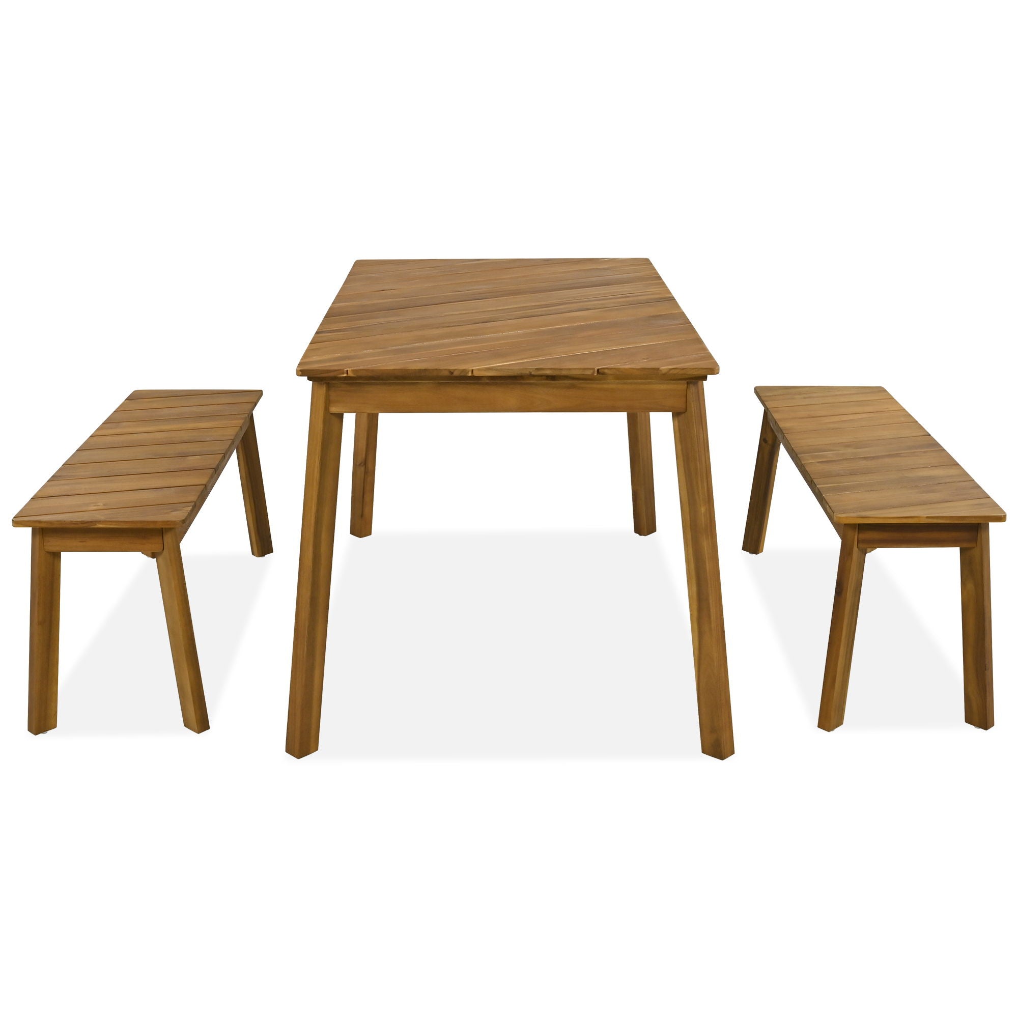 3 Pieces Acacia Wood Table Bench Dining Set For Outdoor & Indoor Furniture With 2 Benches, Picnic Beer Table For Patio, Porch, Garden, Poolside - Natural - Best Buy Furniture