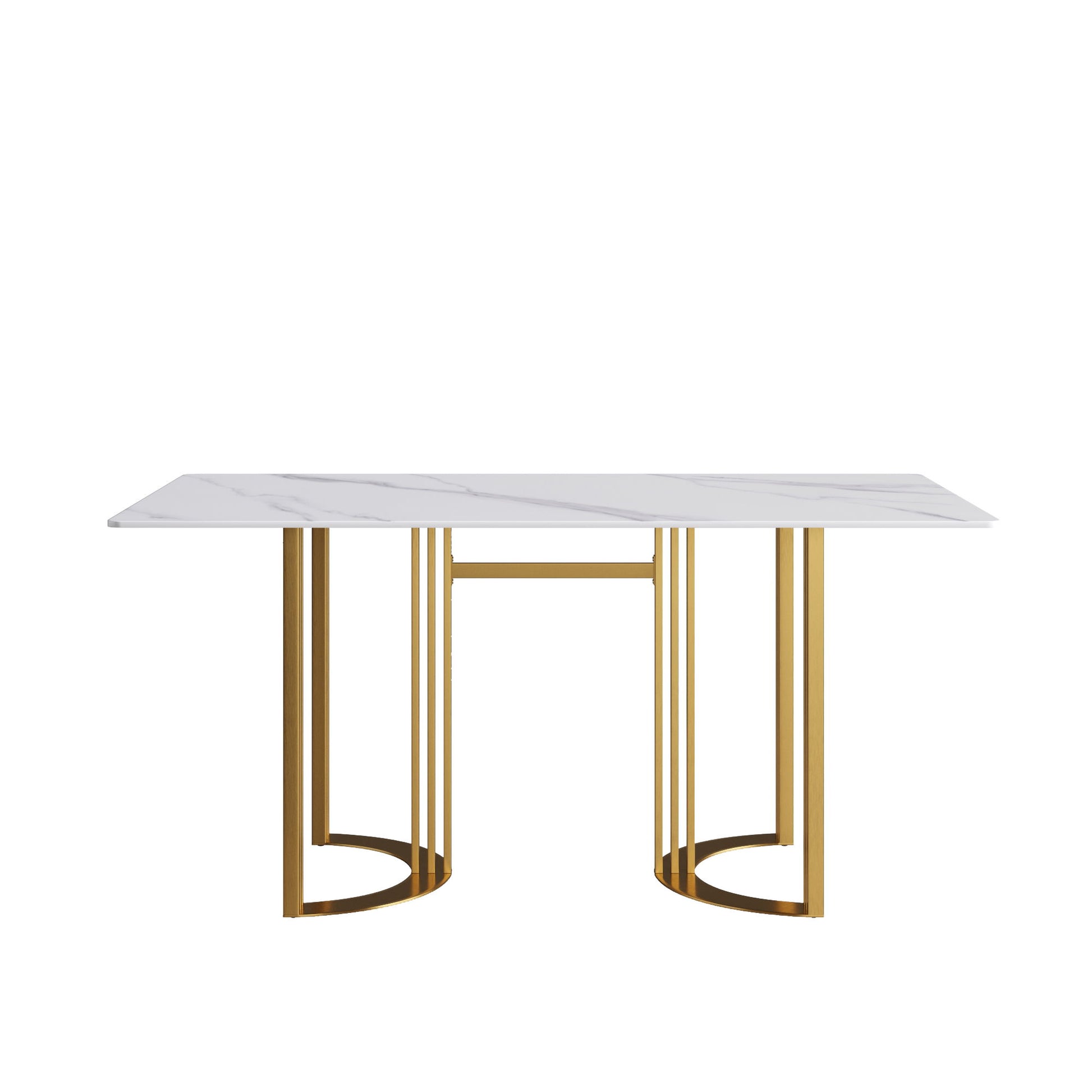 63" Modern Artificial Stone Straight Edge Metal Leg Dining Table, 6 People - White / Gold - Best Buy Furniture