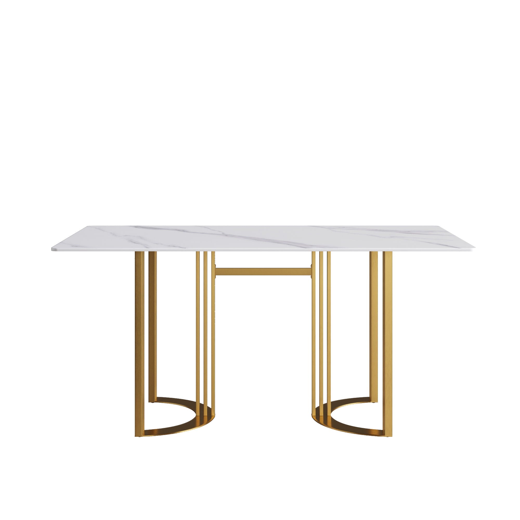 63" Modern Artificial Stone Straight Edge Metal Leg Dining Table, 6 People - White / Gold - Best Buy Furniture