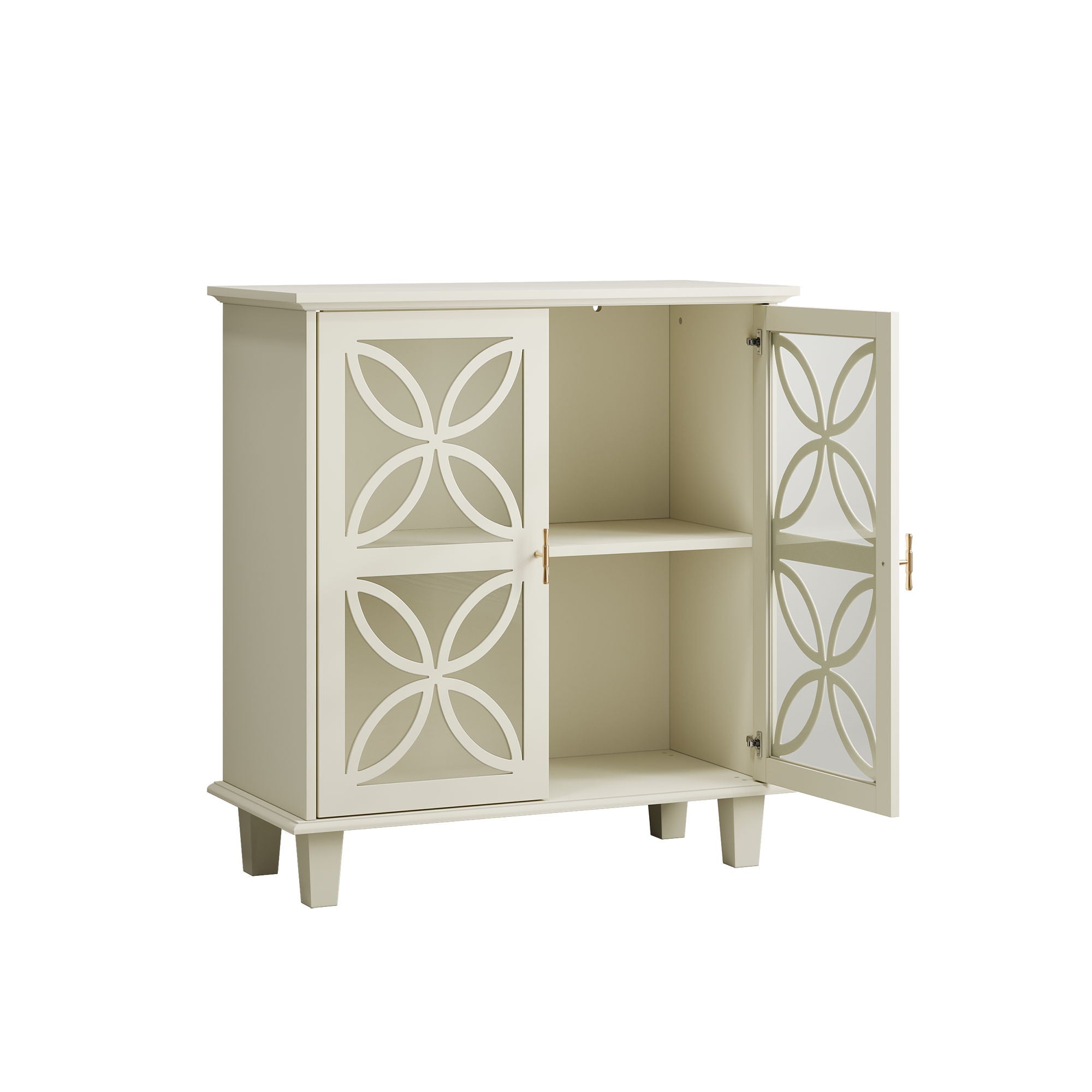 Modern Retro Sideboard Buffet Storage Cabinet With Adjustable Shelves And Tempered Glass Doors - Cream Color - Best Buy Furniture