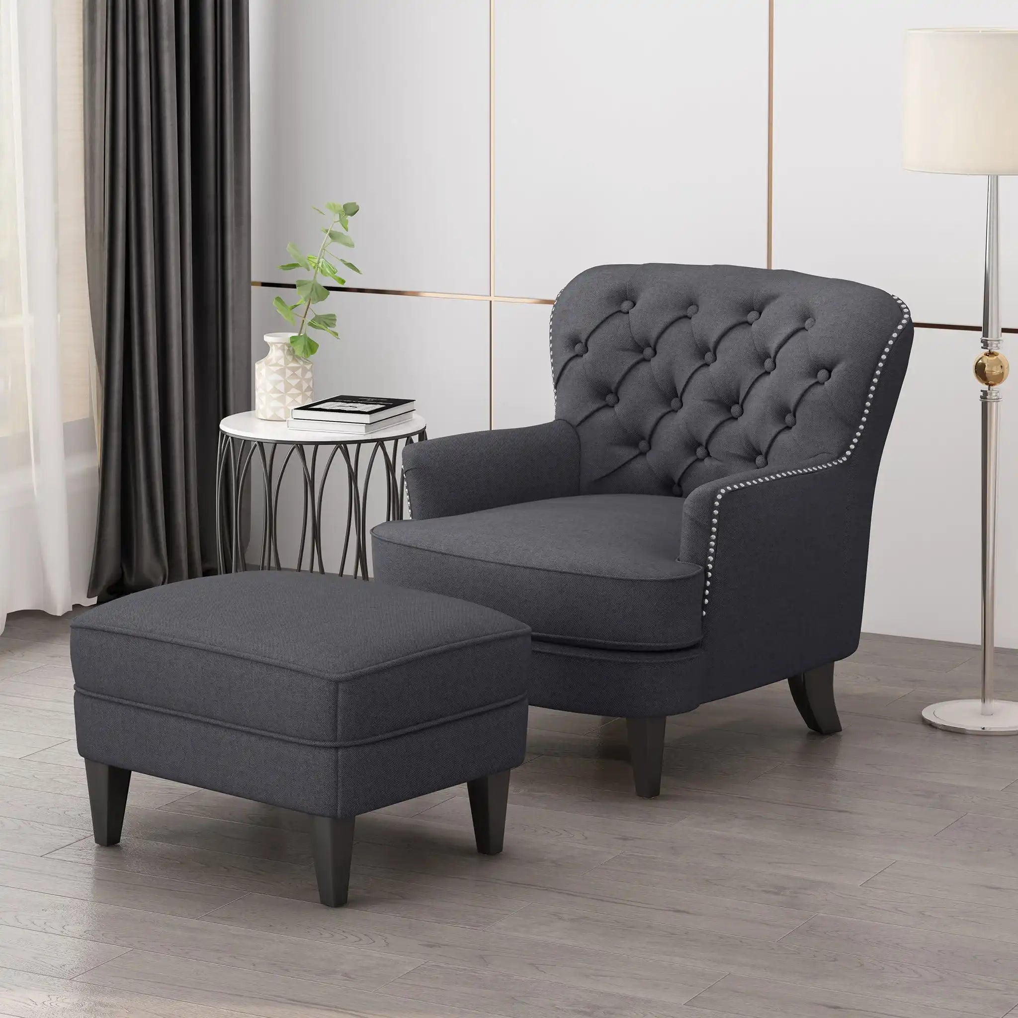 Enchante - Living Room Set With Tufted Back Club Chair And Ottoman - Best Buy Furniture
