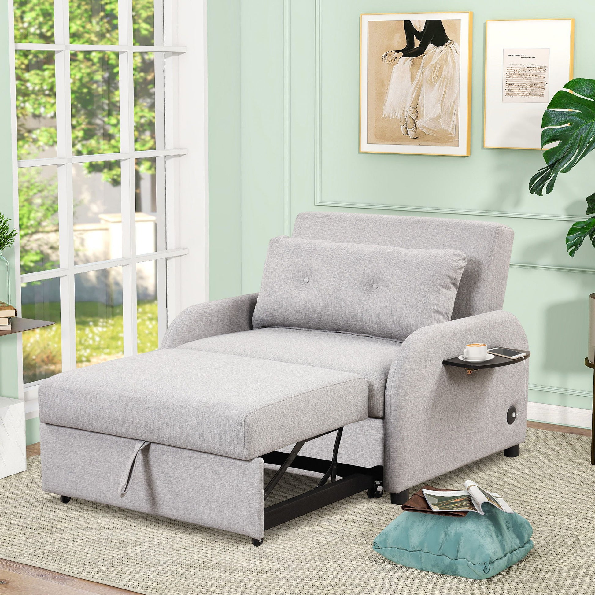 Versatile Pull Out Sofa Sleeper 3 In 1 With Wing Table & USB Charge, Compact Design - Best Buy Furniture
