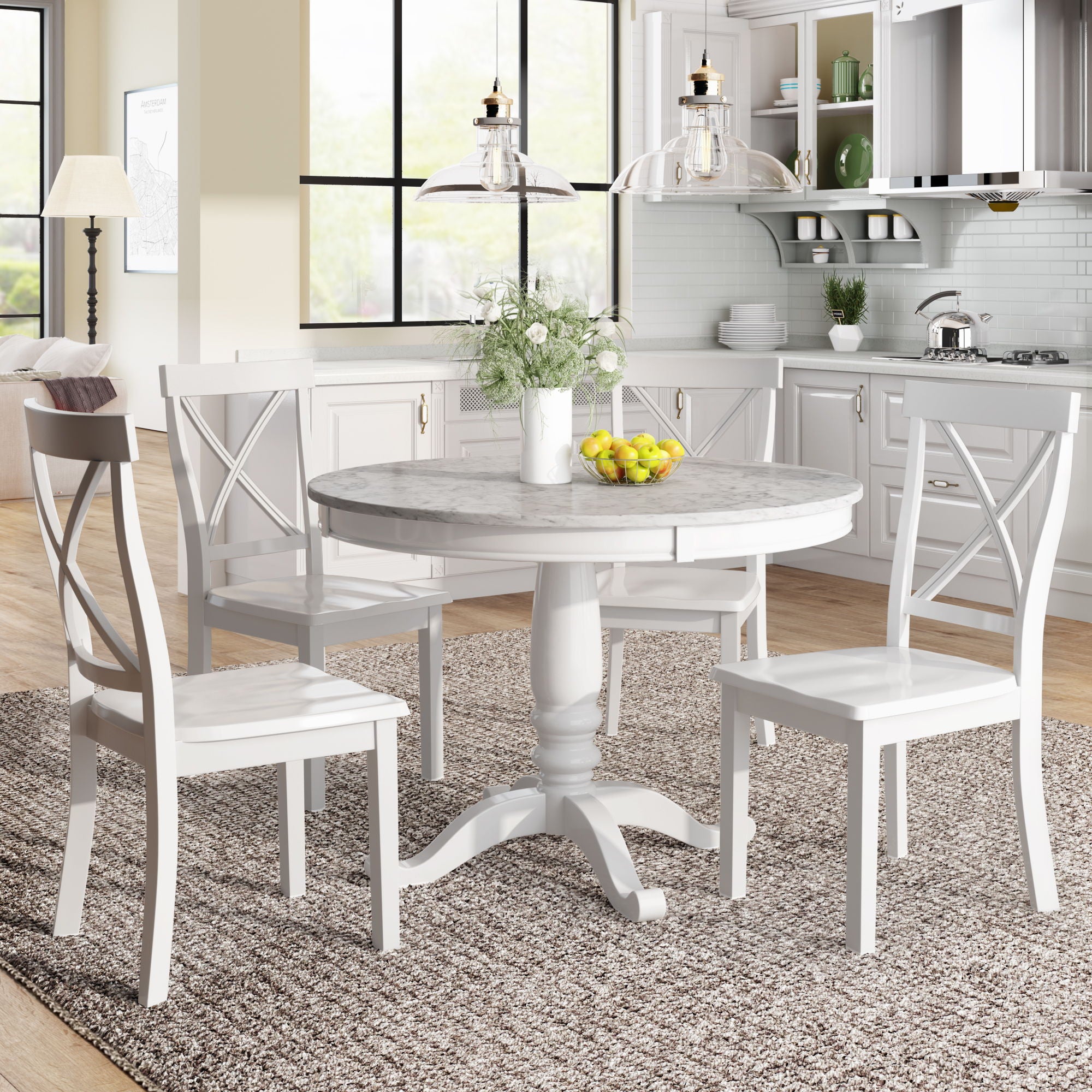 5 Pieces Dining Table And Chairs Set For 4 Persons, Kitchen Room Solid Wood Table With 4 Chairs - Best Buy Furniture