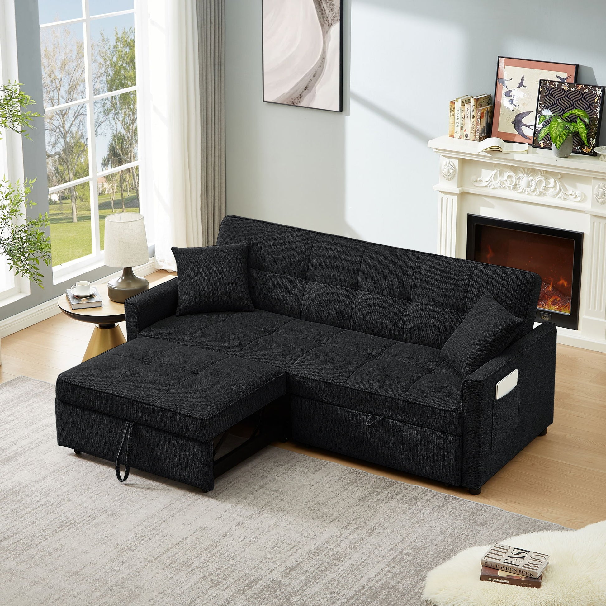 3 In 1 Convertible Sleeper Sofa Bed, Reclining Backrest, Pillows, Pockets - Best Buy Furniture