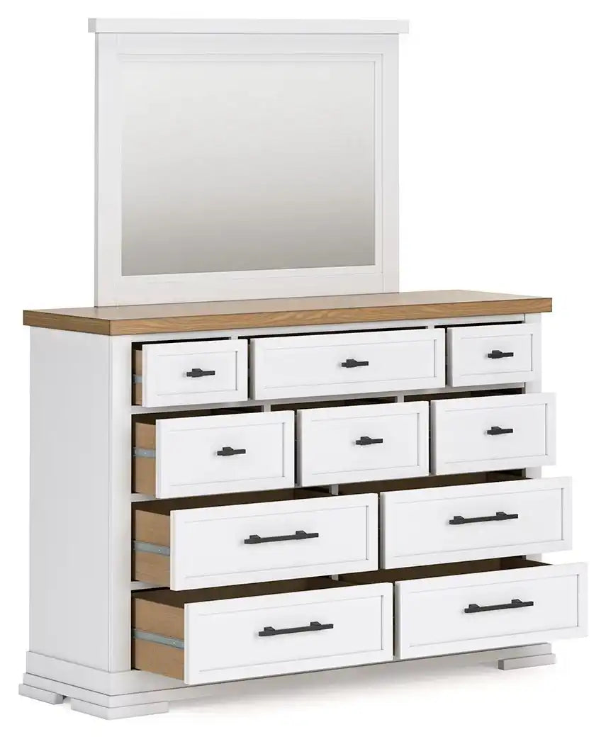 Ashbryn - Dresser And Mirror - White / Natural - Best Buy Furniture