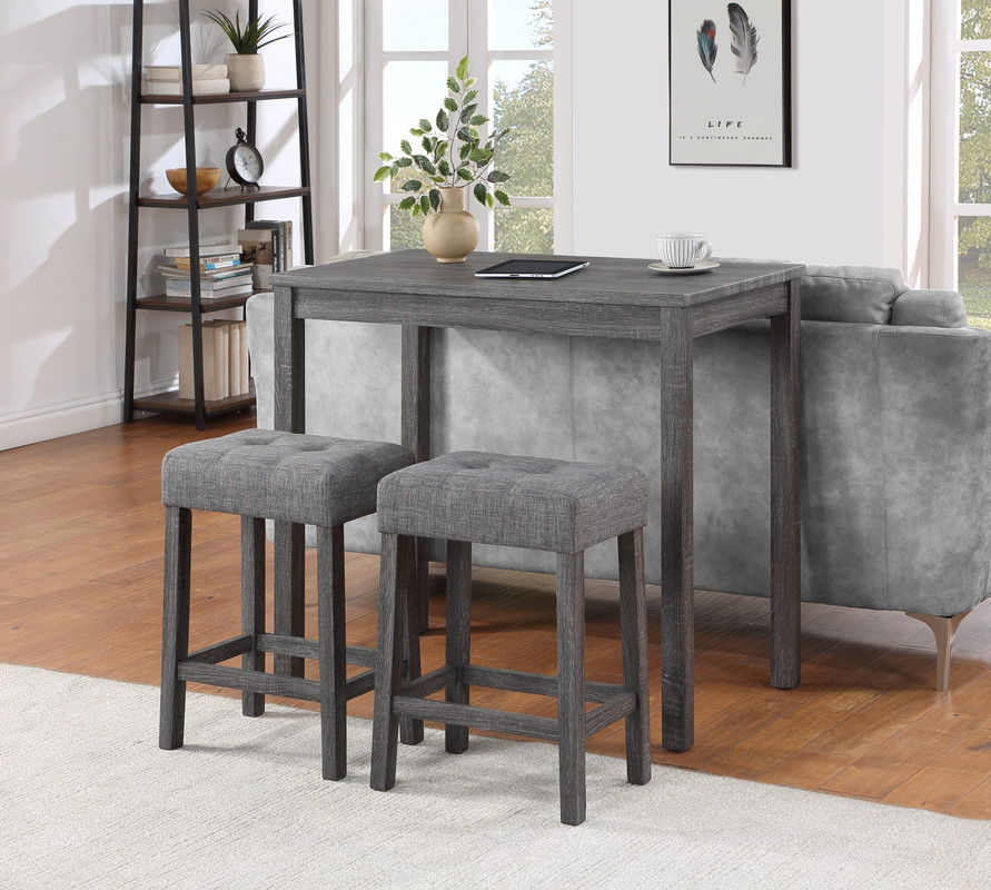 Lux - 3 Piece Counter Height Pub Table With Tufted Linen Stools (Set of 3) - Best Buy Furniture