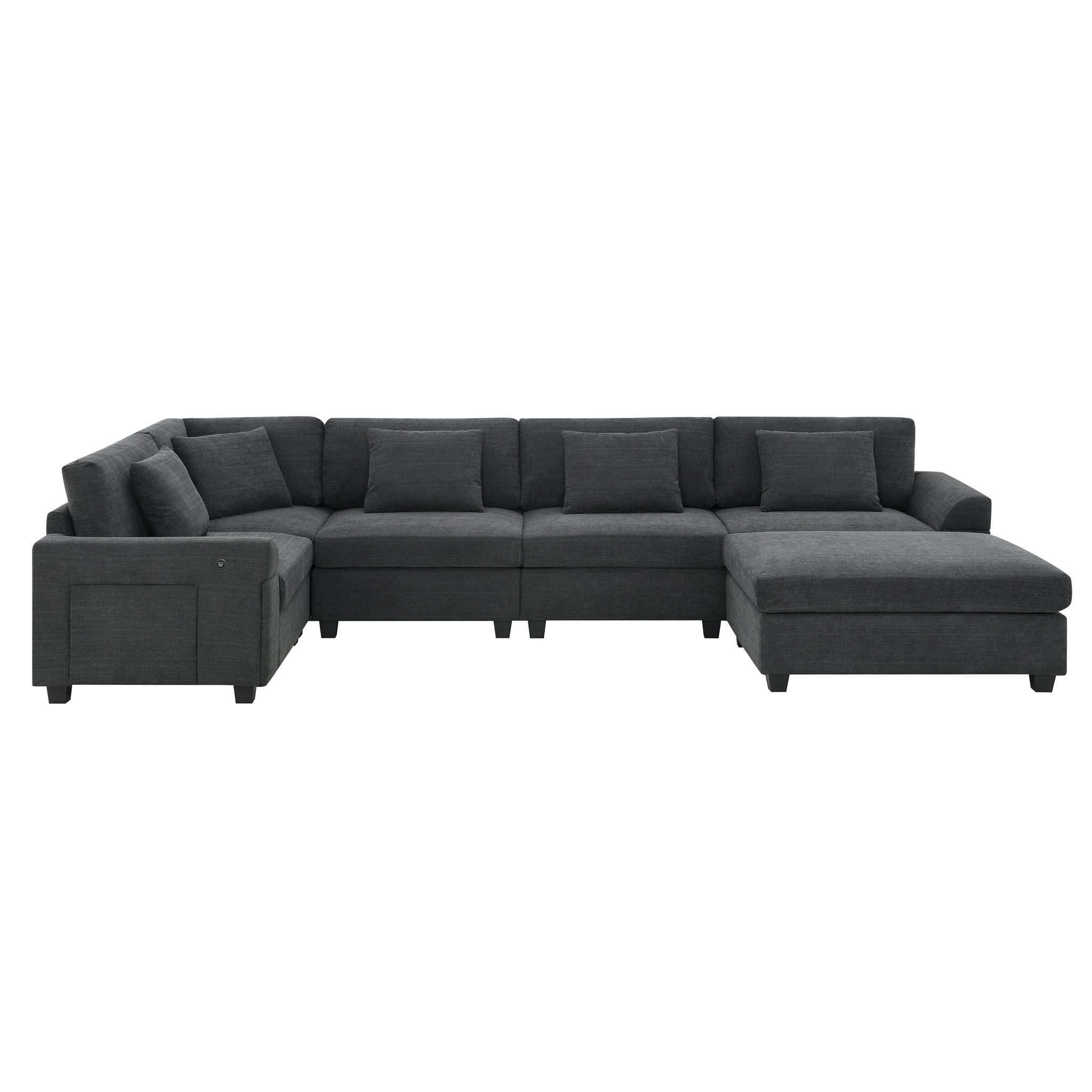 U Shaped Sectional Sofa 6 Seat Couch Set With Oversized Ottoman, Hidden Armrest Storage And Cup Holders USB Charging Ports Wide Seat Sofa - Best Buy Furniture