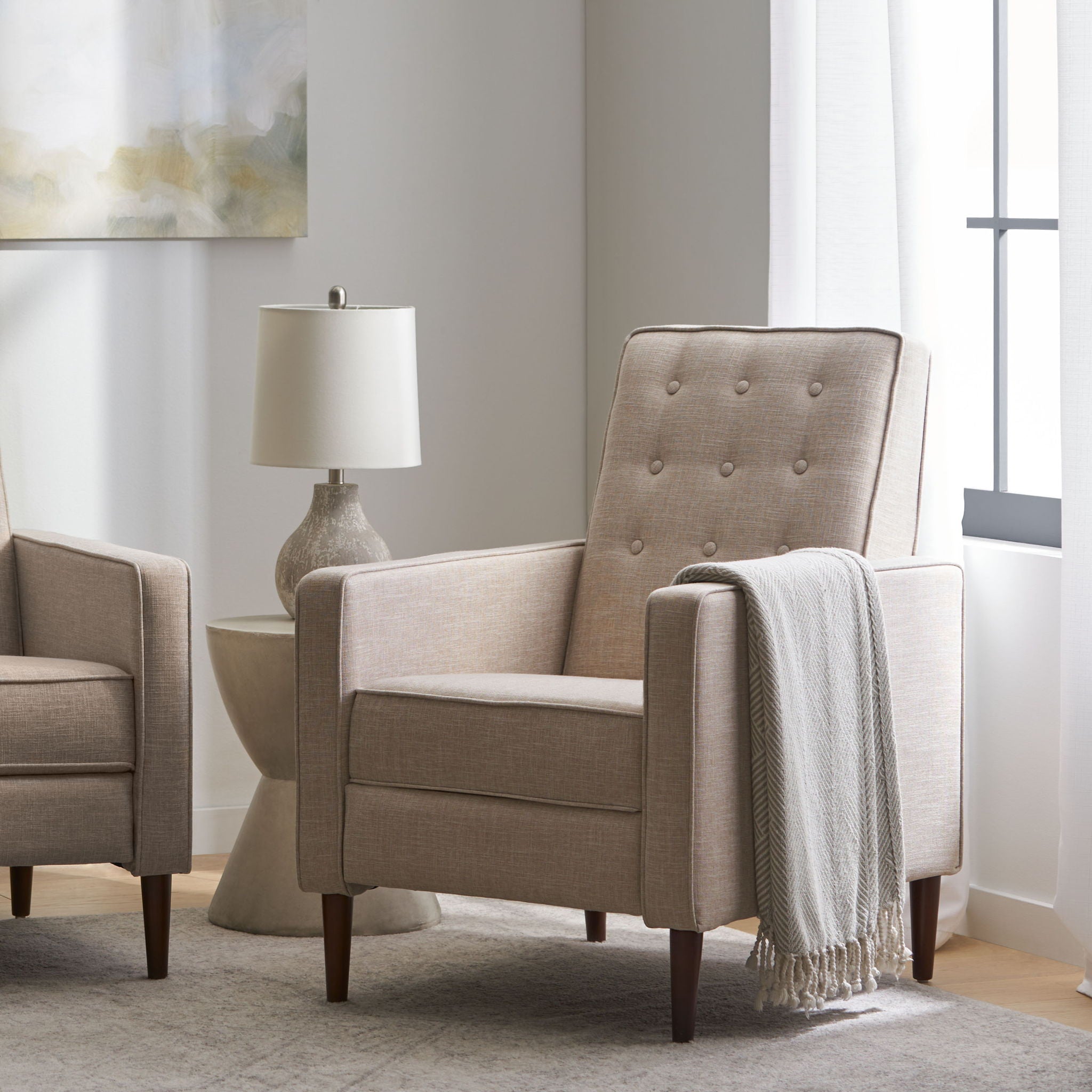 Mid-Century Modern Recliner With Button Tufted Waffle Stitch - Best Buy Furniture