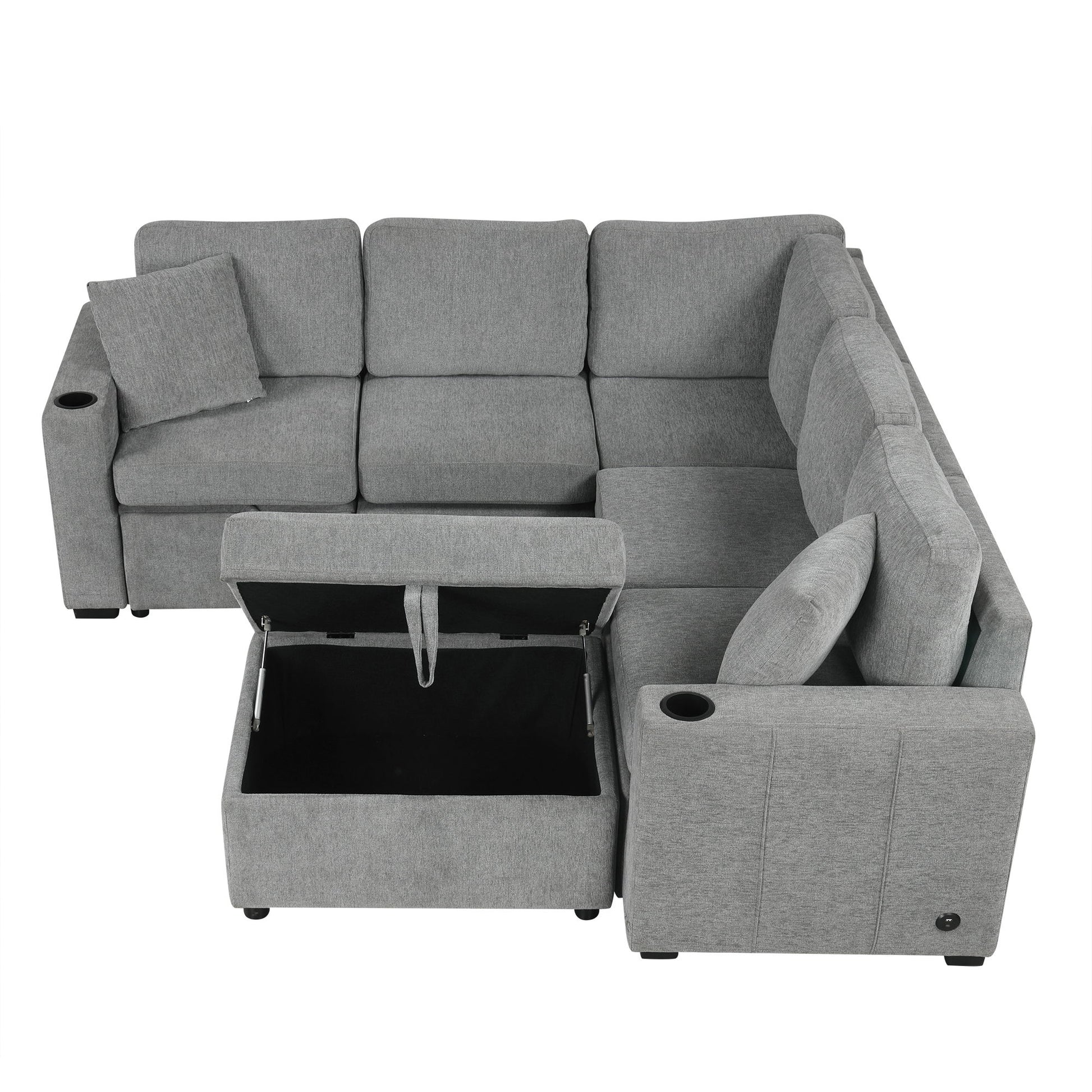 Sectional Sofa Convertible Pull-Out Sofa Bed With A Movable Storage Ottoman For Living Room - Best Buy Furniture