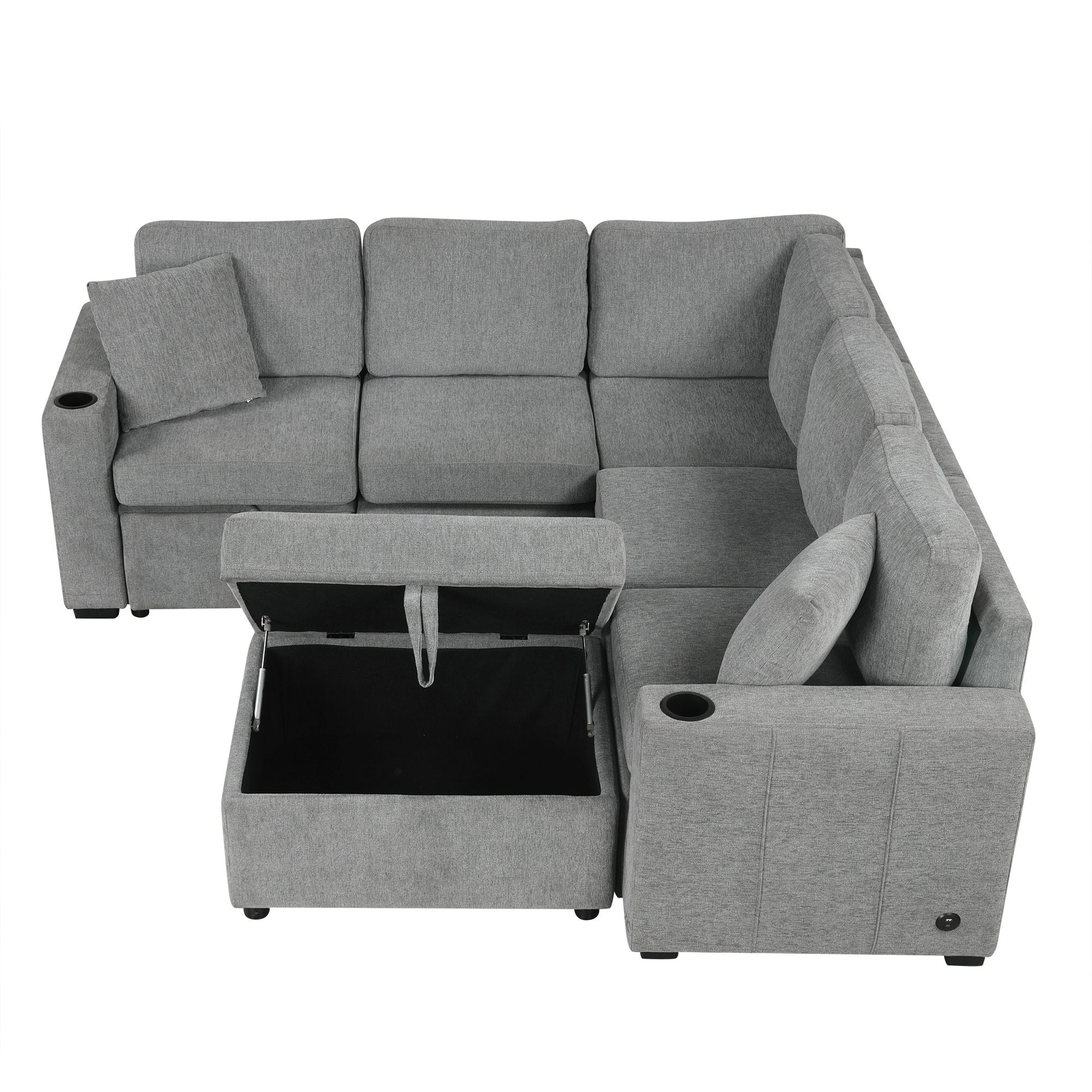 Sectional Sofa Convertible Pull-Out Sofa Bed With A Movable Storage Ottoman For Living Room - Best Buy Furniture