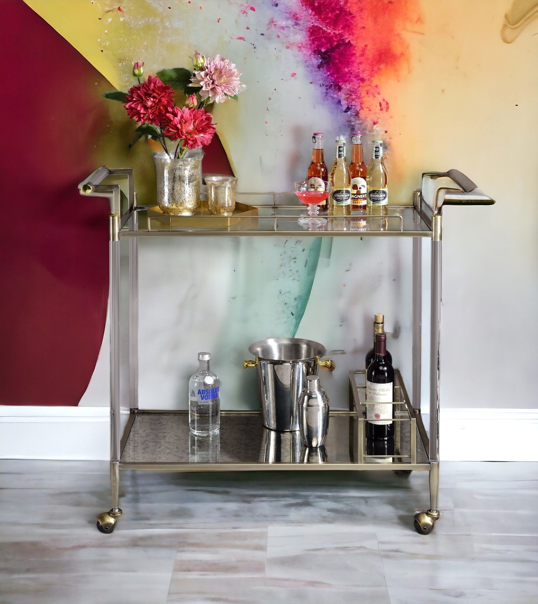 Cirro - Antique Mirror Wire Brass Serving Cart - Antique Brass / White - Best Buy Furniture