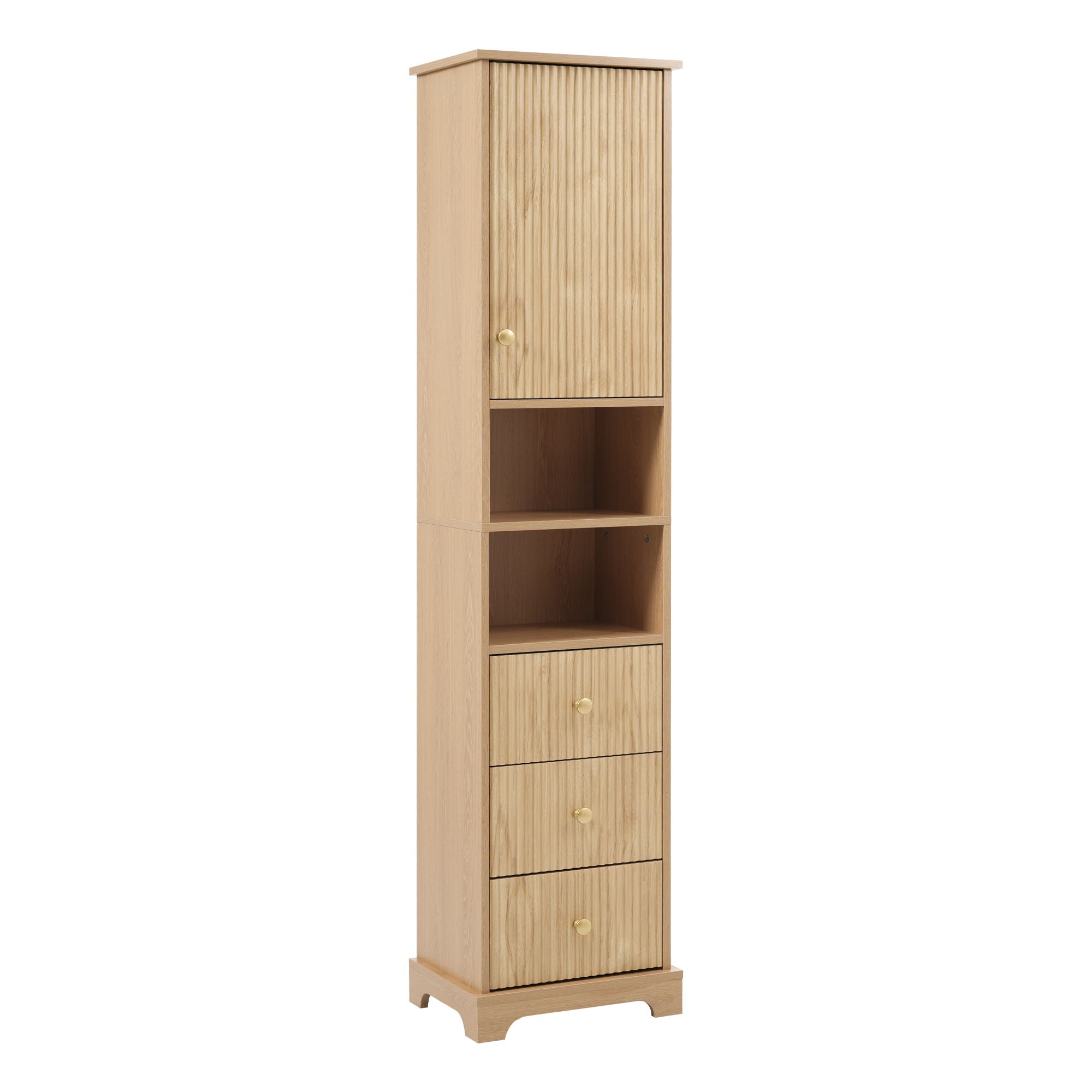 Tall Bathroom Cabinet With 1 Door, 3 Drawers, Open Storage - Wood - Best Buy Furniture