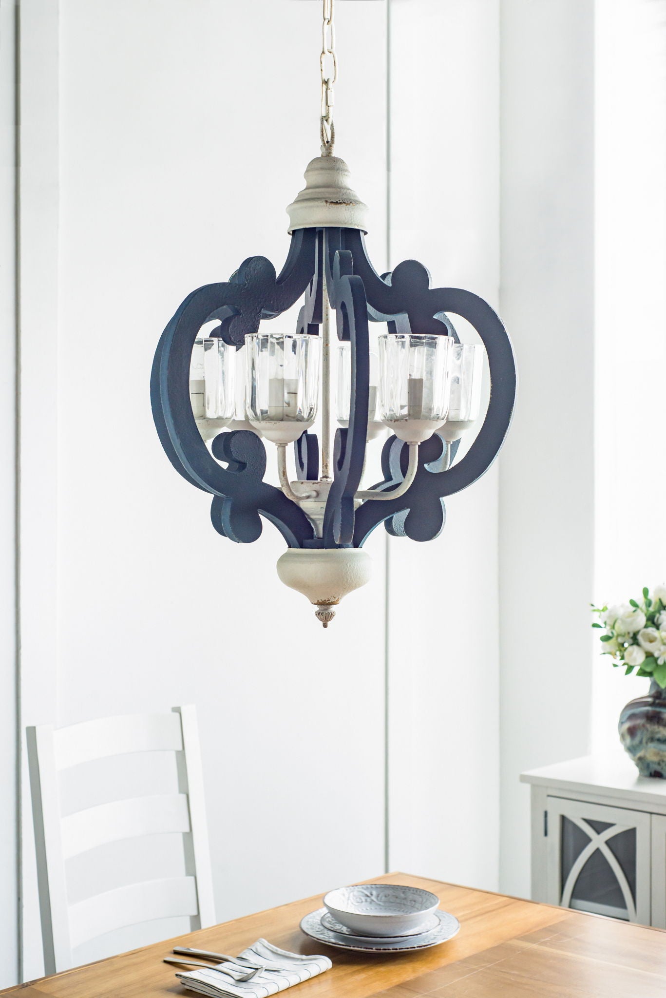 Wood Chandelier 6 Light Farmhouse Pendant Lighting Wood Hanging Light Fixture For Kitchen Living Dining Room, Bulb Not Included - Cream - Best Buy Furniture