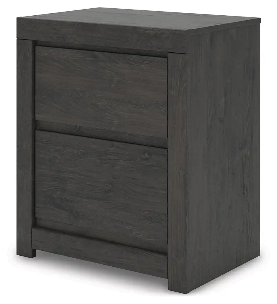 Fraluna - Two Drawer Night Stand - Charcoal - Best Buy Furniture