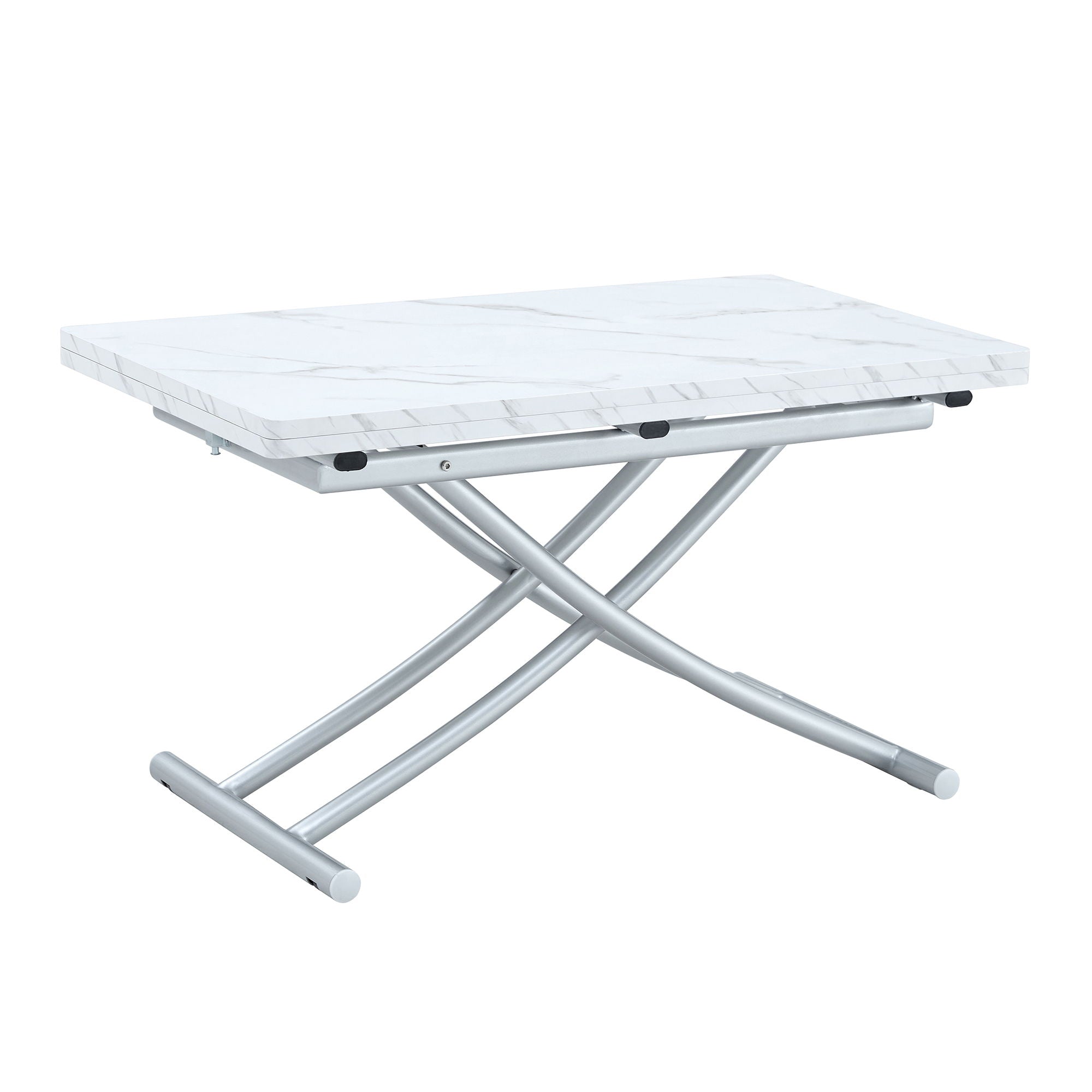 Modern Minimalist Multifunctional Lift Table With Metal Legs - White / Silver - Best Buy Furniture