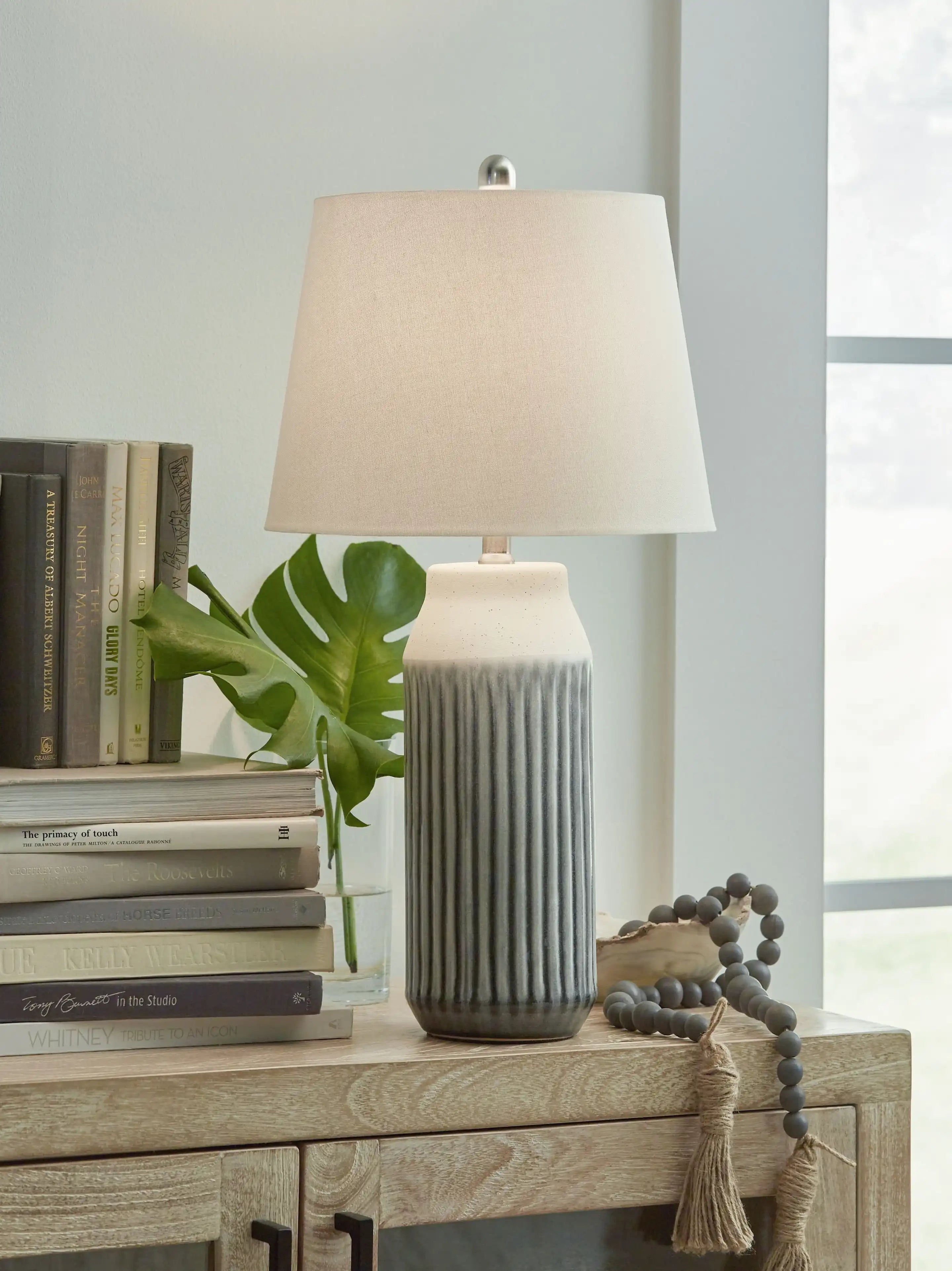 Afener - Ceramic Table Lamp (Set of 2) - Blue / Beige - Best Buy Furniture