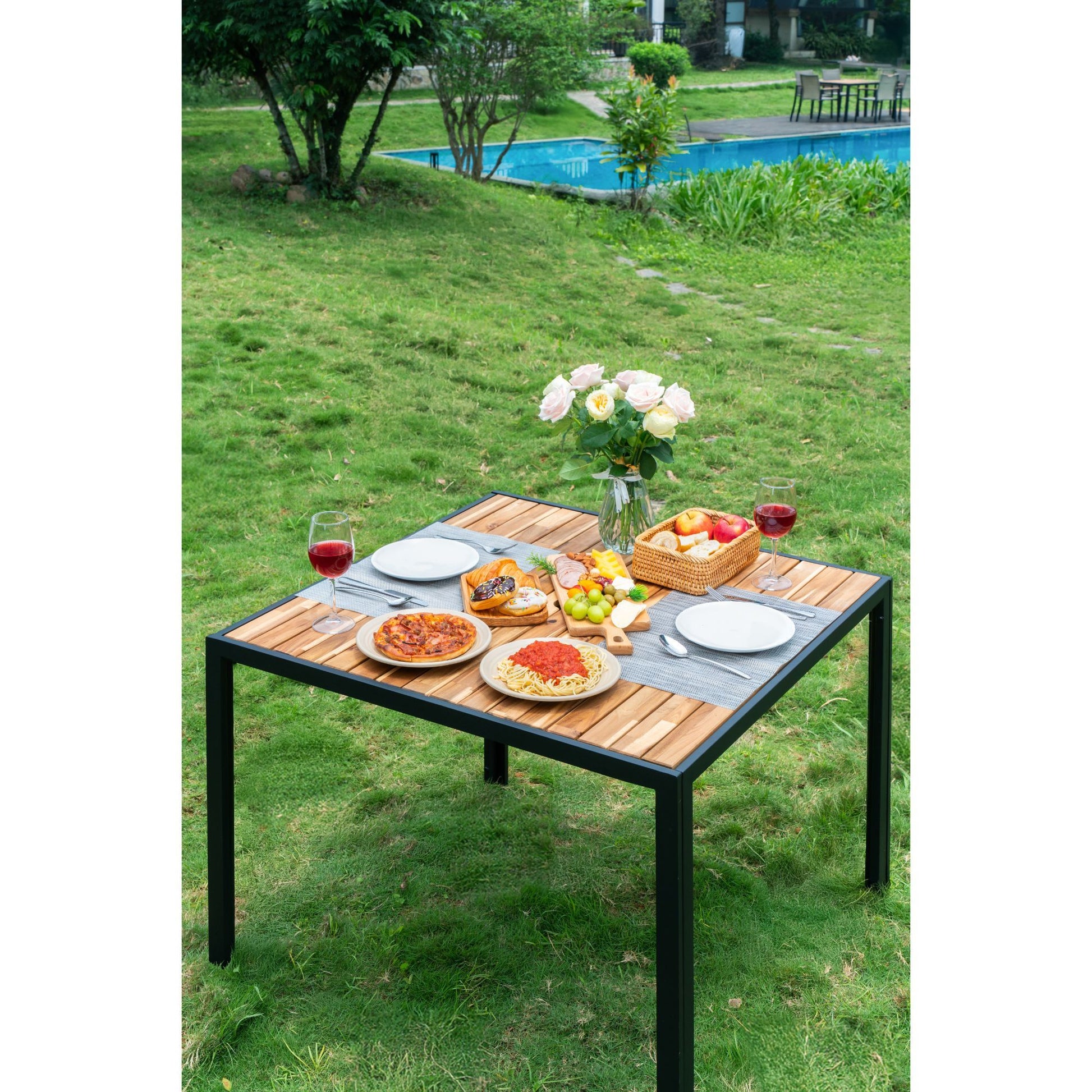 5 Piece Patio Dining Table Set, Acacia Wood Table Top With Umbrella Hole - Best Buy Furniture