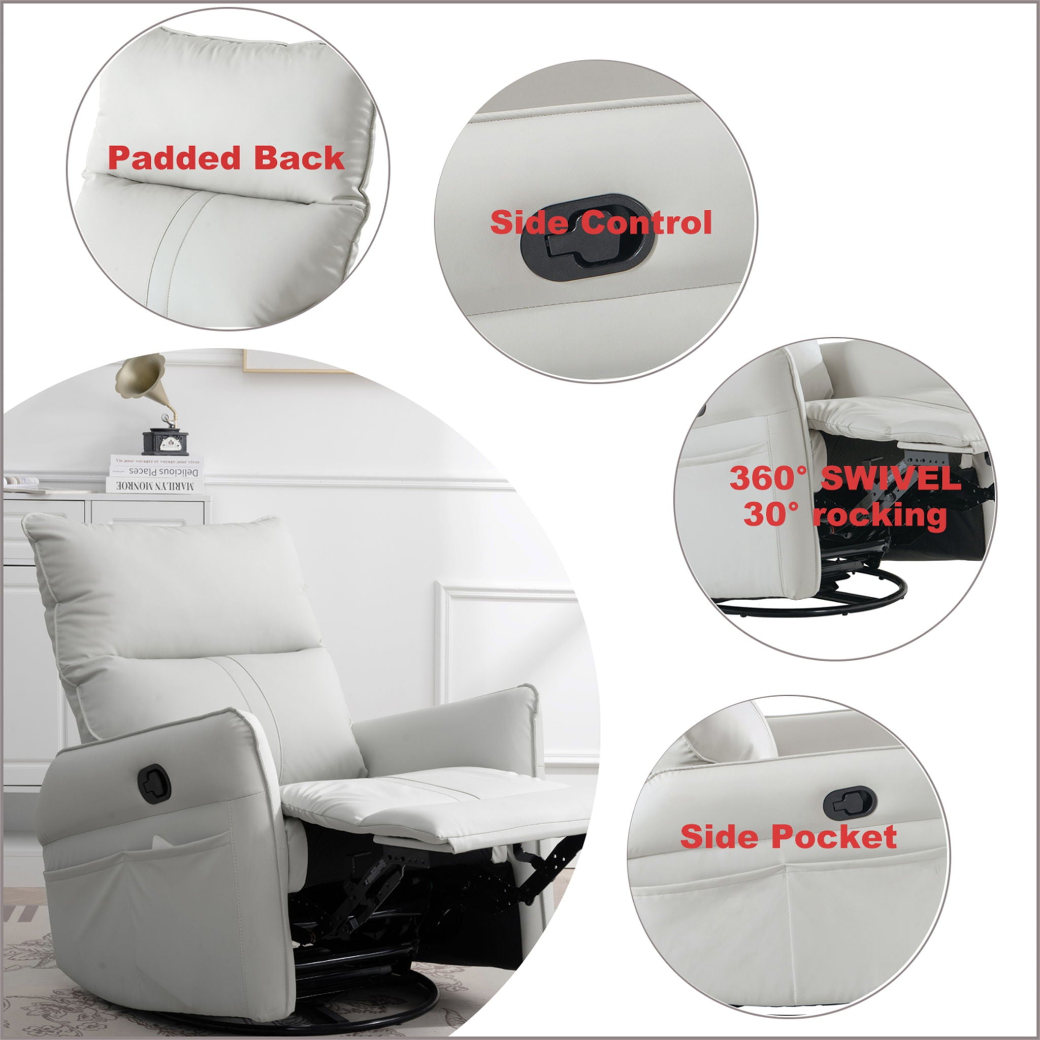 360° Modern Small Rocking Swivel Recliner Chair With Side Pocket - Best Buy Furniture